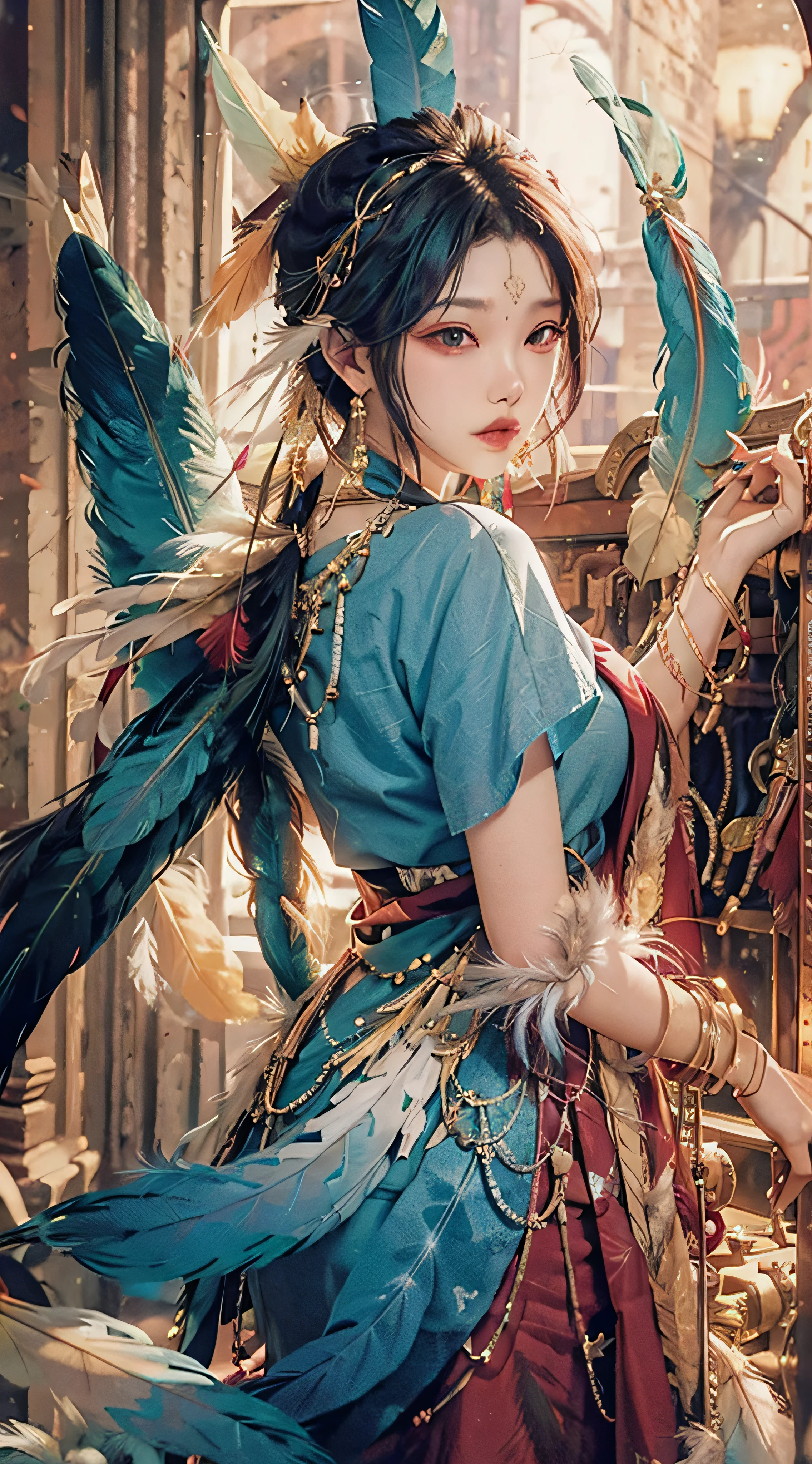 (earrings), (feathers:1.5),