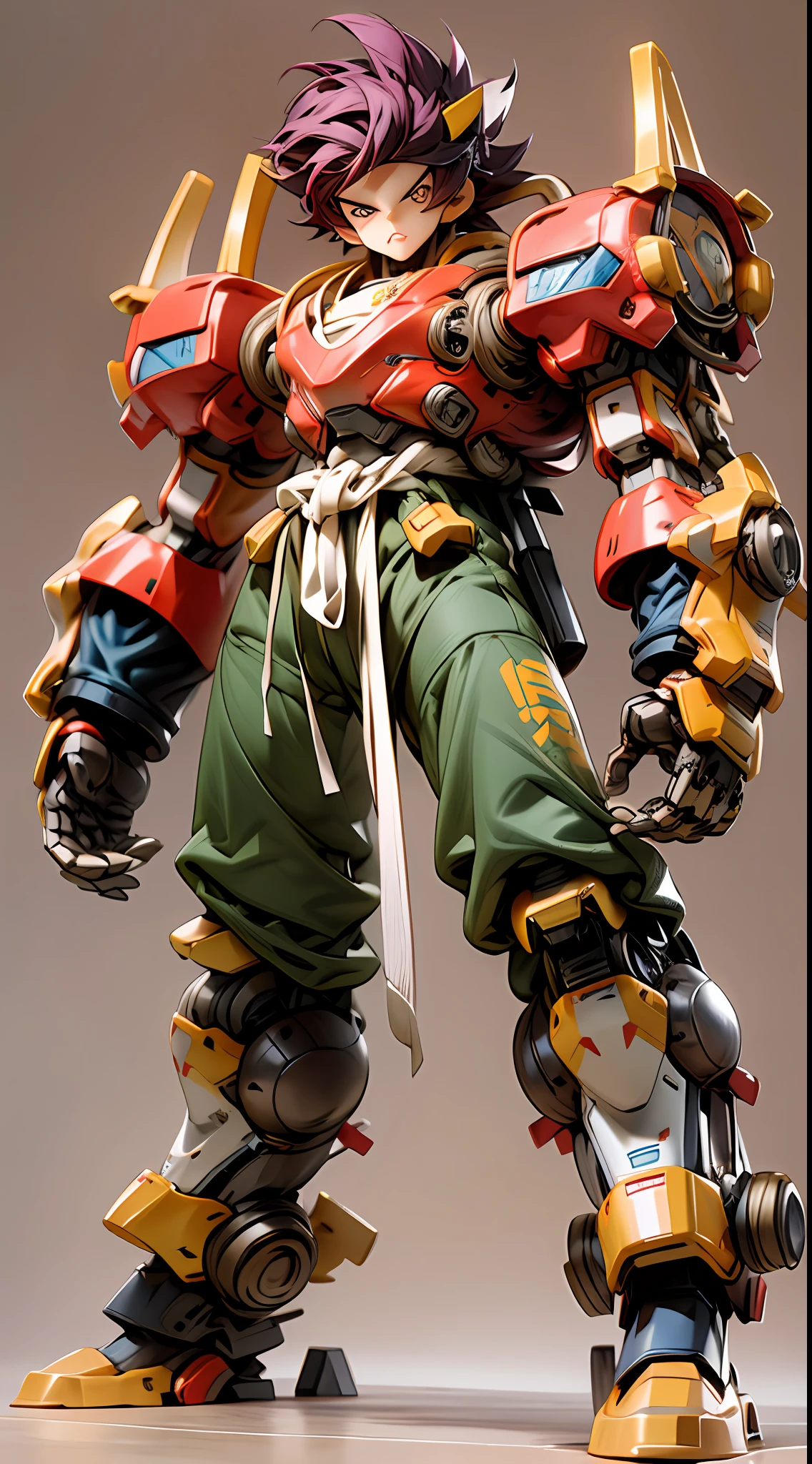 A -year-boy m,Cool expression,Cutes,Has the head of the Monkey King,Mecha body,mecha limbs,Mecha arms,Mecha legs,Spiked hairstyle,chibi