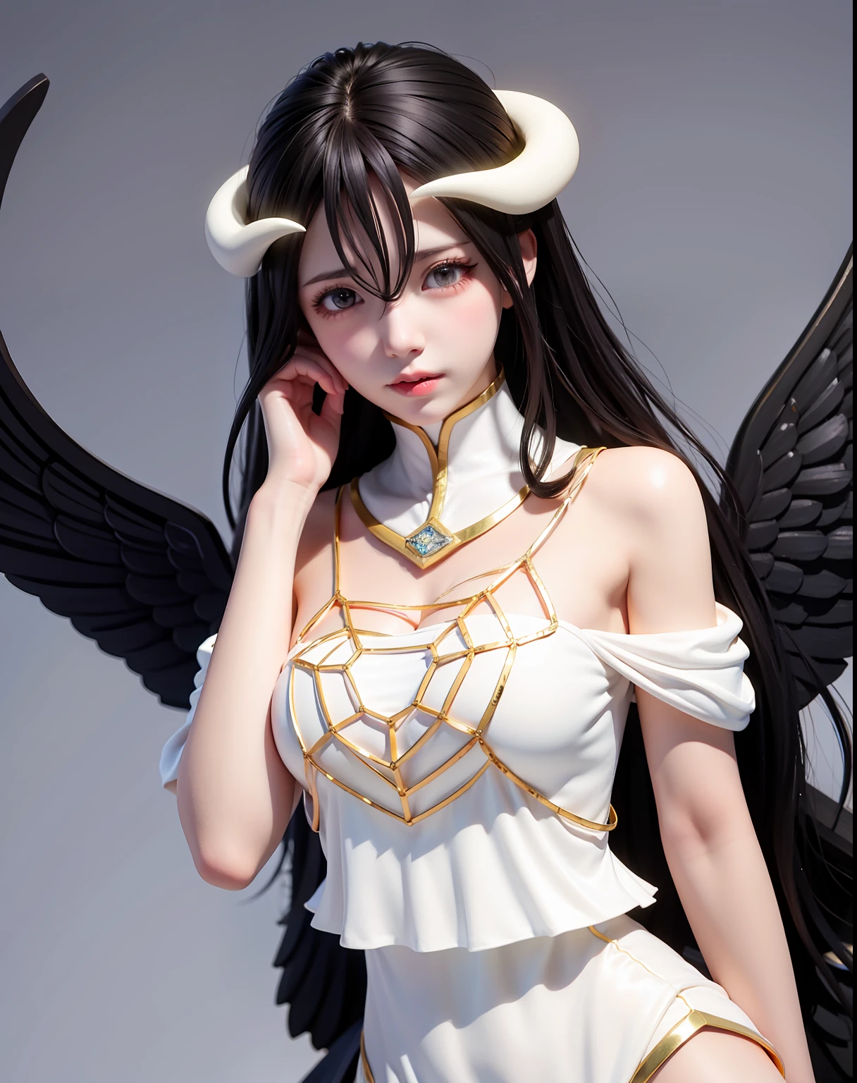 albedo、devil horns、White dress