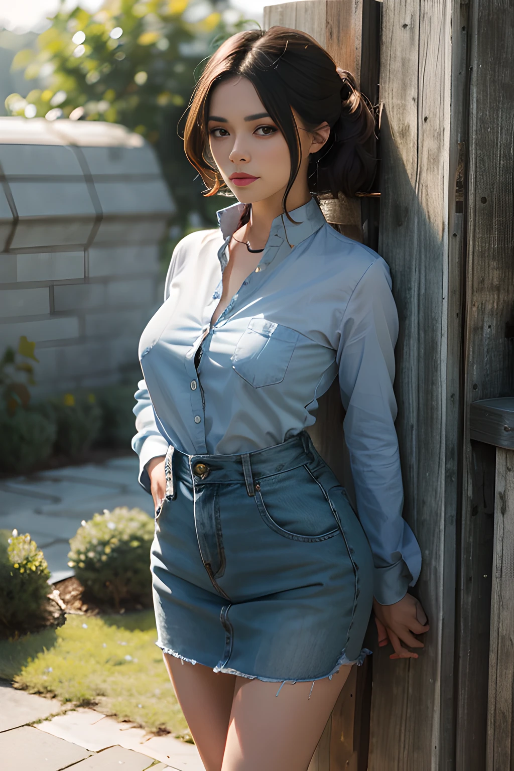 Mature Female , STANDING BY WOODEN POLE