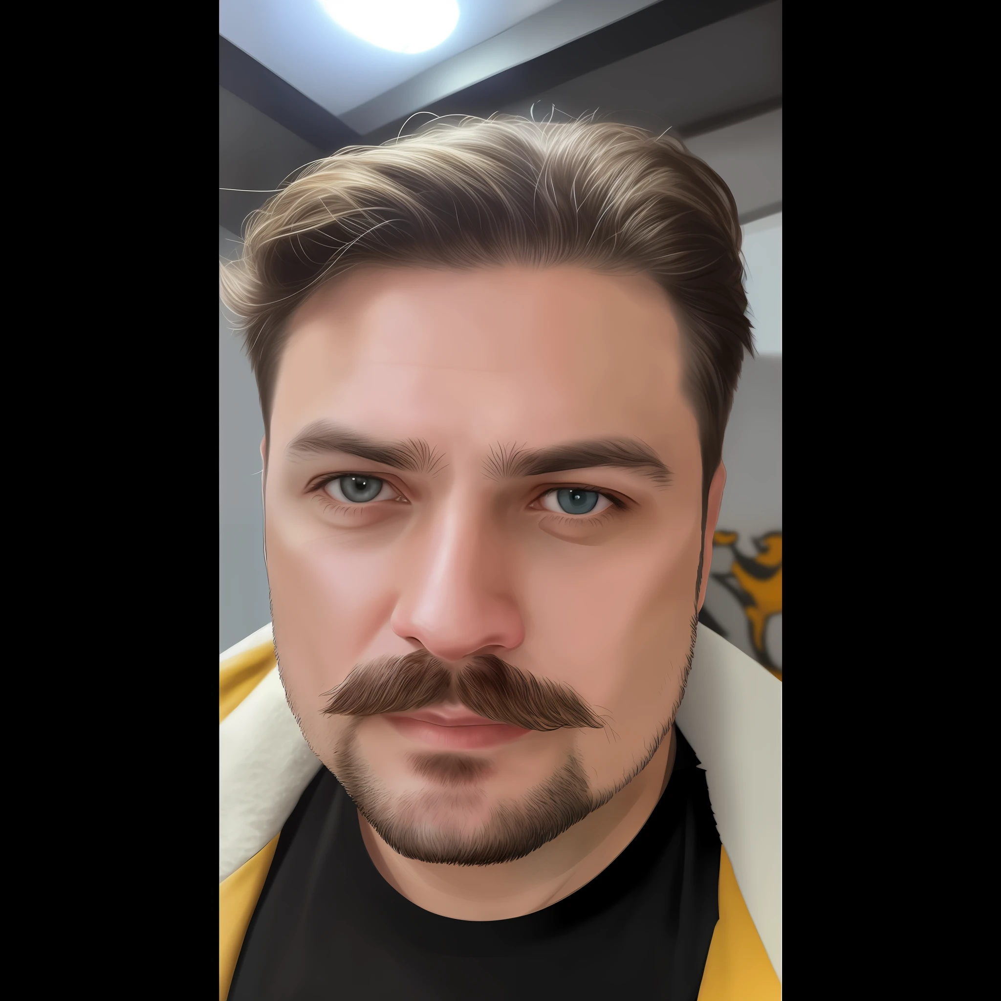 Hay un hombre con barba y bigote con camisa negra, 8k selfie photograph, selfie de un hombre, andrei riabovitchevy, with a small beard, Foto de perfil de la foto de cabeza, (38 years old), hombre, Streamer de Twitch / Jugador Ludwig, shot on nikon z9, reddit post, imagen frontal