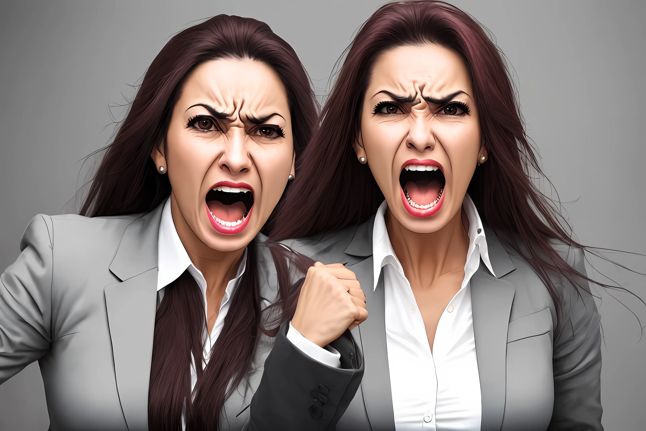 Brazilian businesswoman with a lot of anger screaming