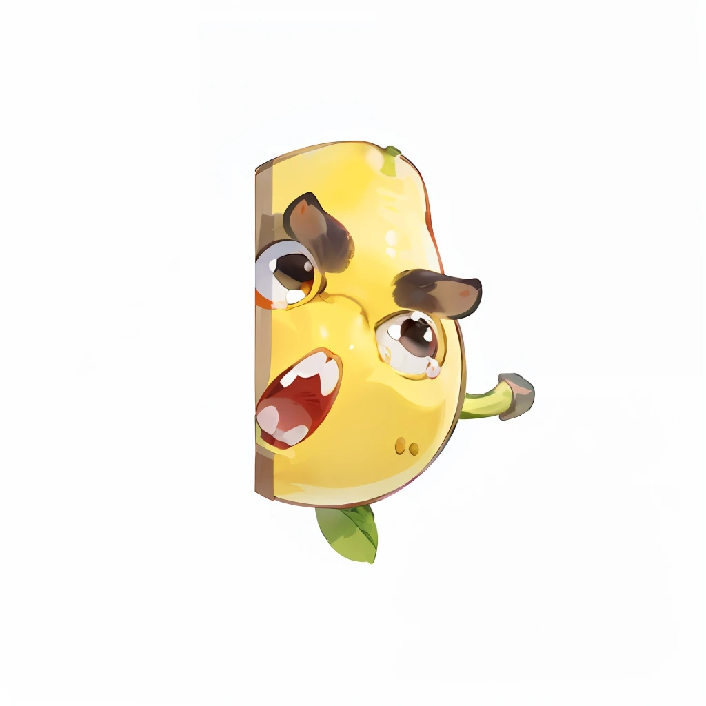 there is a cartoon banana with a brown eye and a brown nose, 🐿🍸🍋, 🍸🍋, new emoji of biting your lip, it has lemon skin texture, bananas weapon, acnh, danbooru, villager, emoii, Telegram stickers, twitch emote, giga chad crying, animal crossing character, his head is a pear