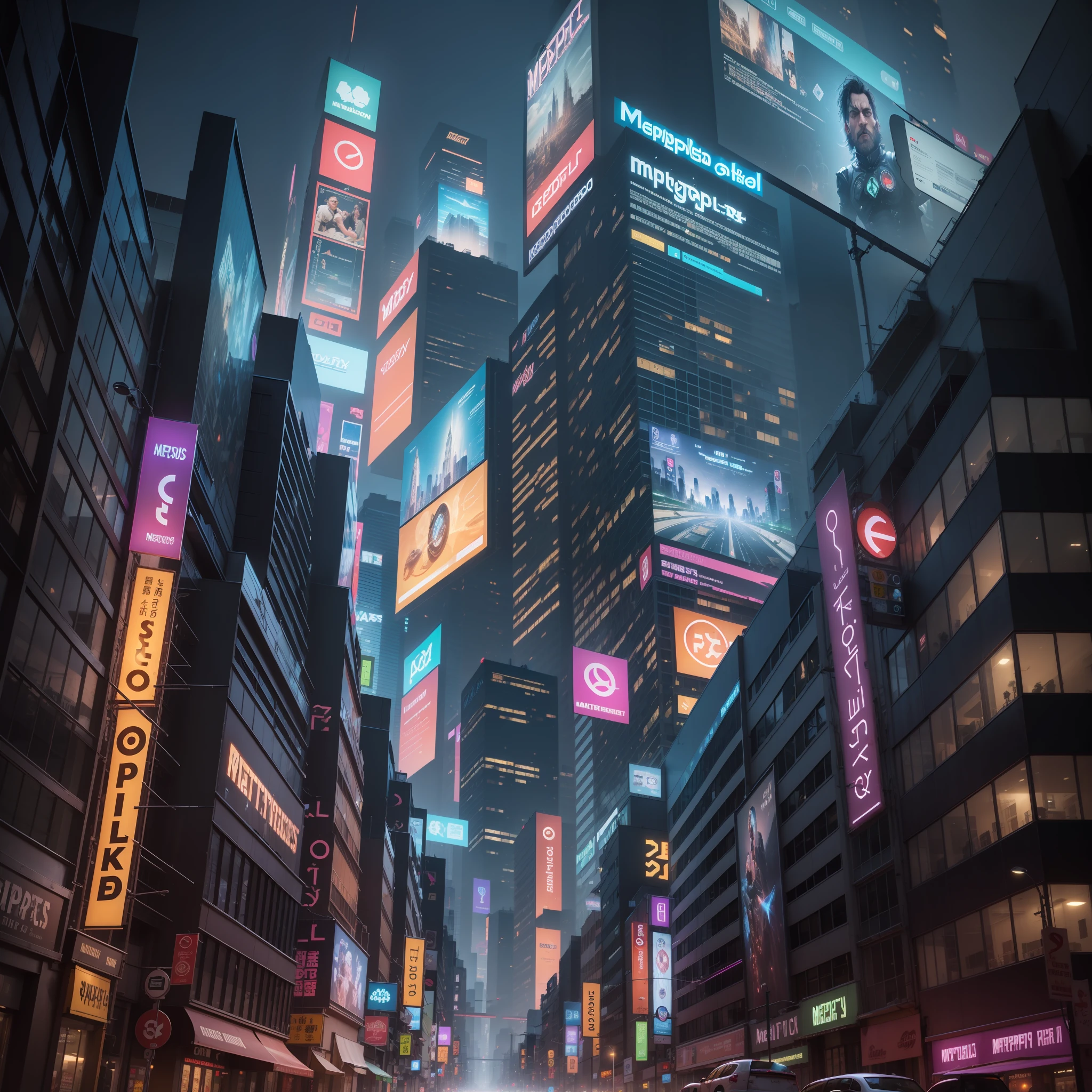 Projection Mapping metropolis In the street Huge metropolis A futuristic world best qualiy The Masterpiece ultra-highresolution neon