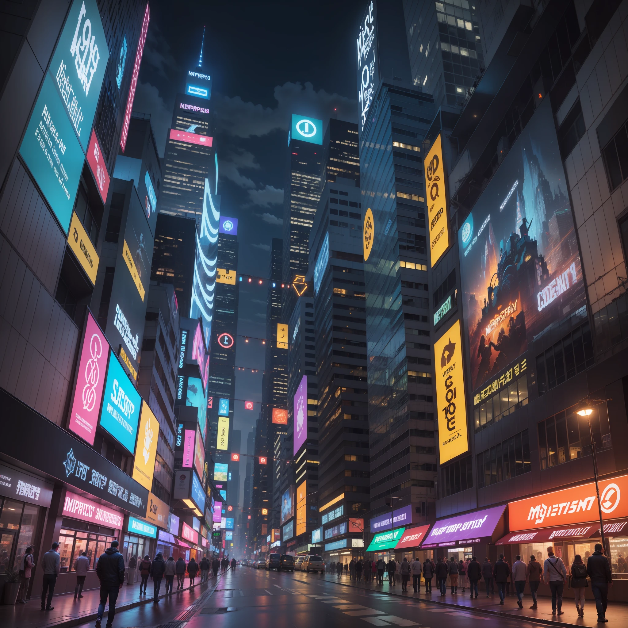 Projection Mapping　metropolis　In the street　Huge metropolis　A futuristic world　best qualiy　The Masterpiece　ultra-highresolution　neon