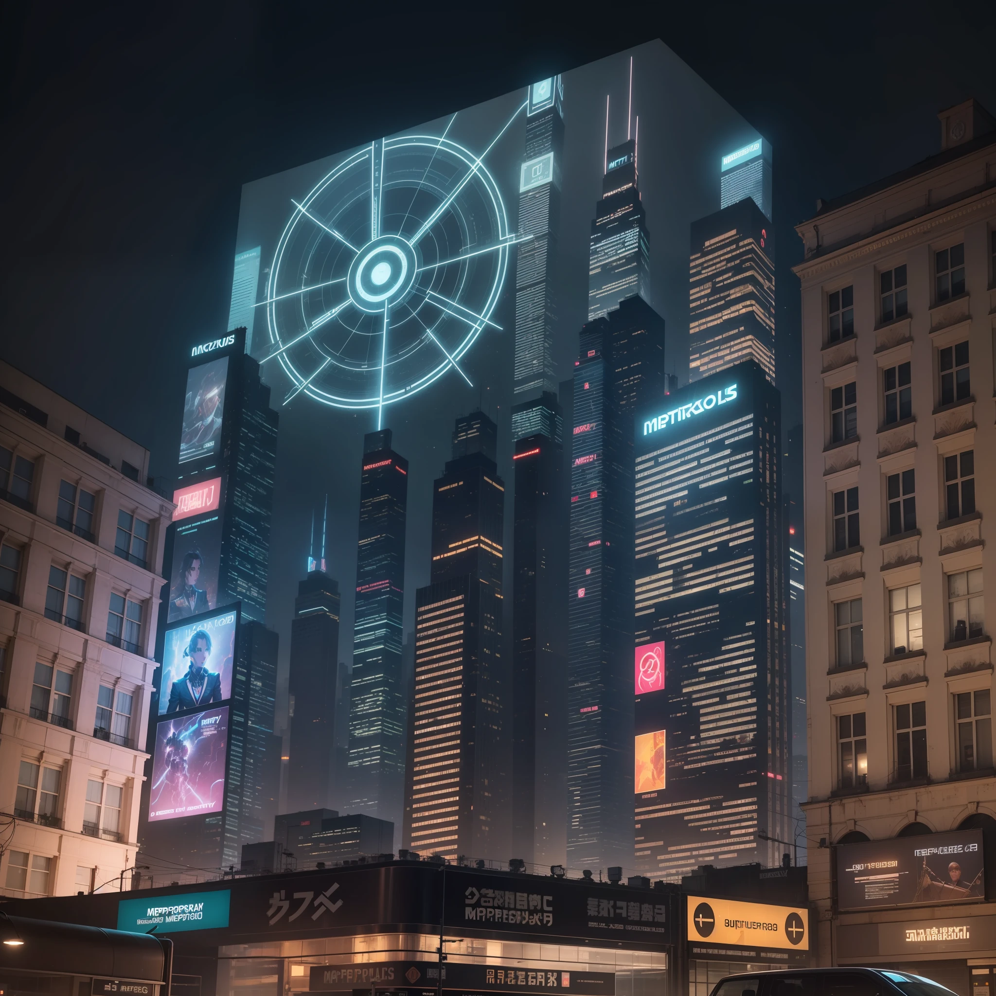 Projection Mapping metropolis In the street Huge metropolis A futuristic world best qualiy The Masterpiece ultra-highresolution neon