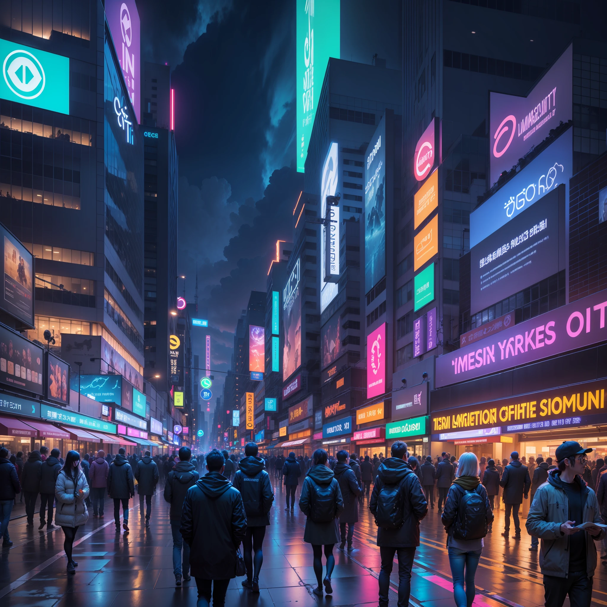 Giant illumination　neon　night scene　best qualiy　The Masterpiece　ultra-highresolution　ren　A beautiful