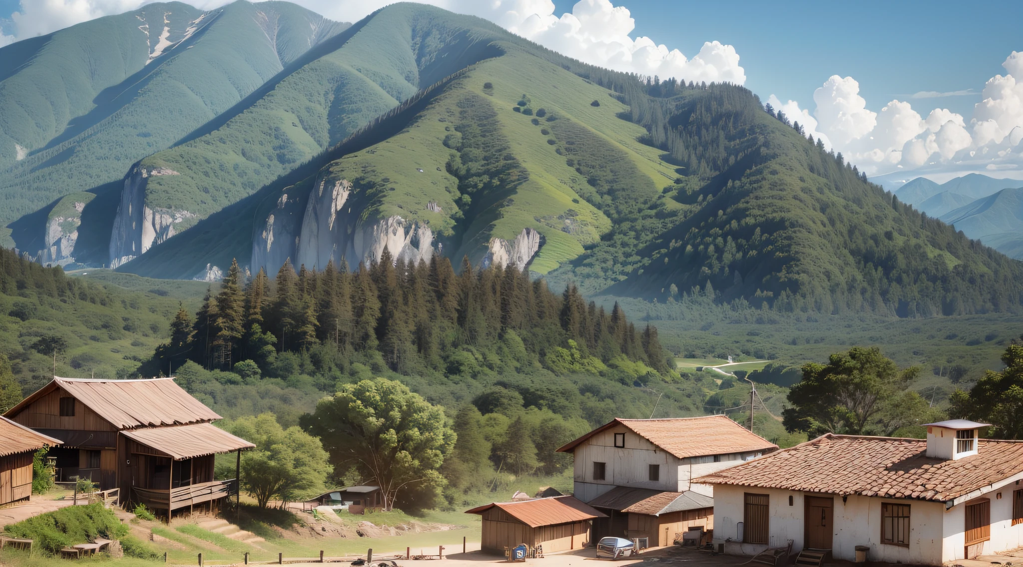 vilarejo pitoresco em um vale cercado cheio de montanhas