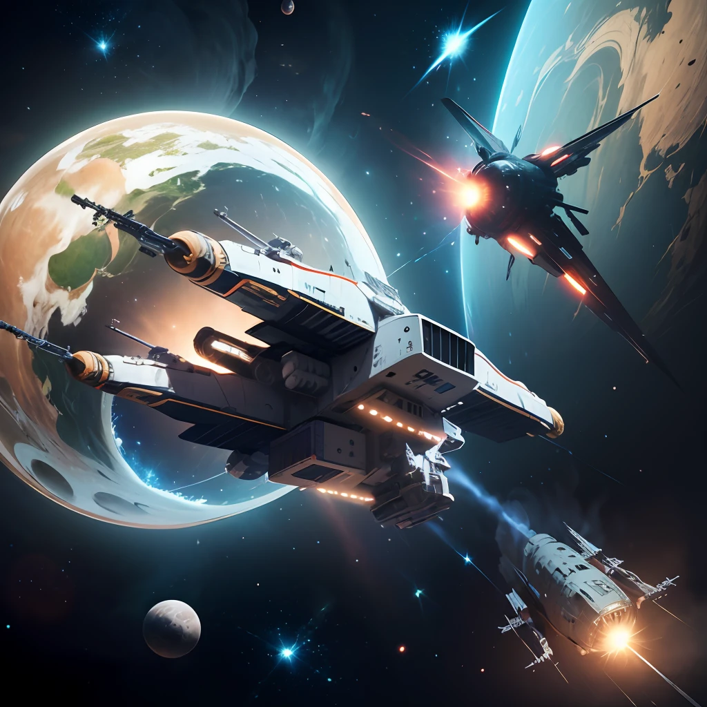 Create an epic battle between two special ships as they vie for the leadership of a space race, inside a huge space station overlooking the black hole, ships moving in and out, sci-fi, metallic --auto --s2