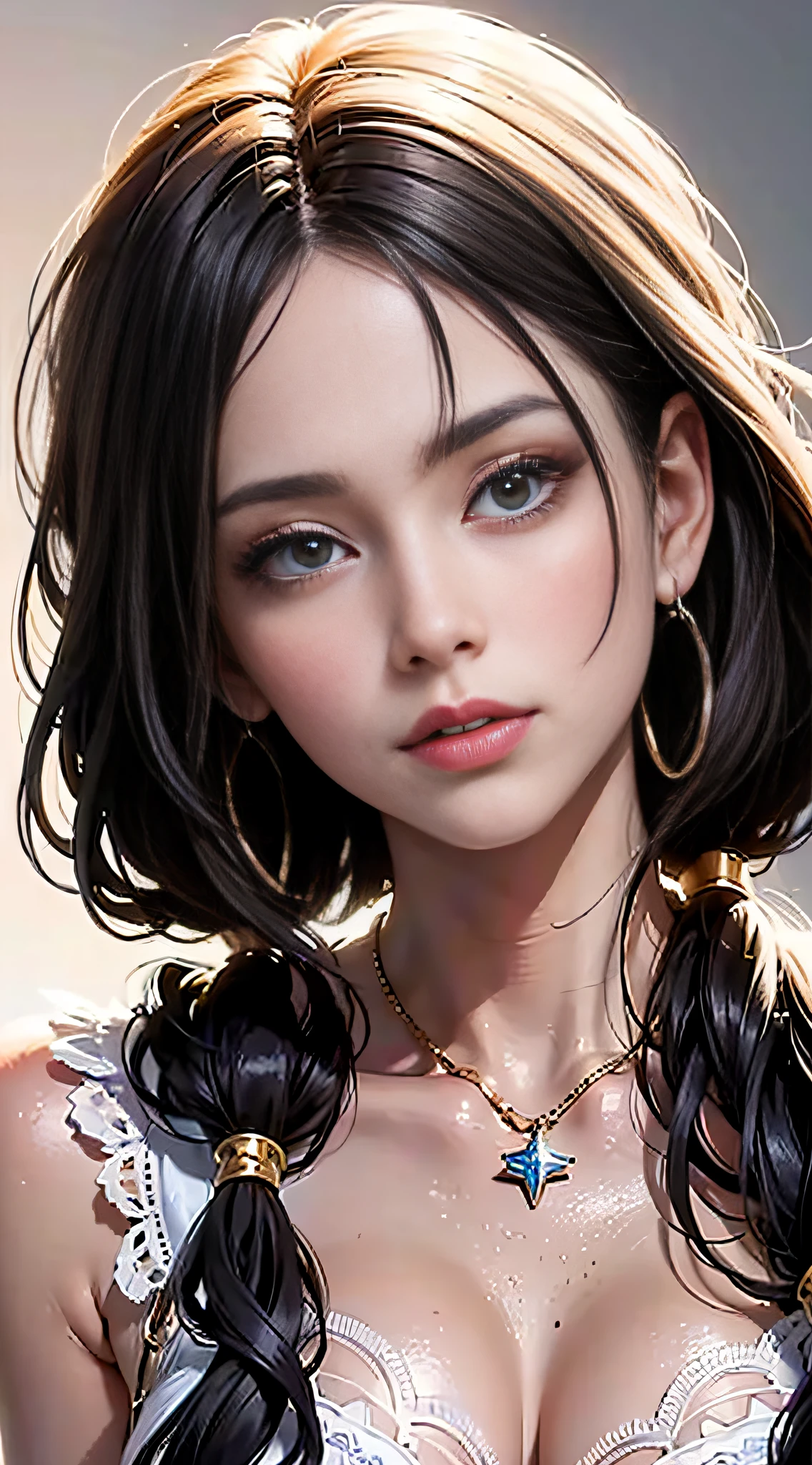 a girl,Divine|Strong|Weak|Paradox,face close up,