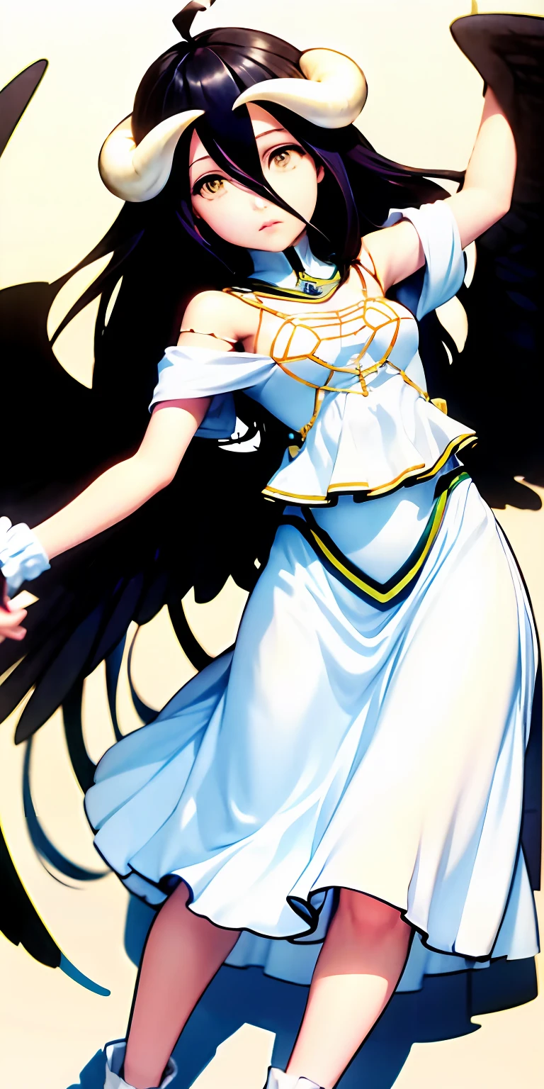 hig quality、Masterpiece、albedo、devil horns、White dress