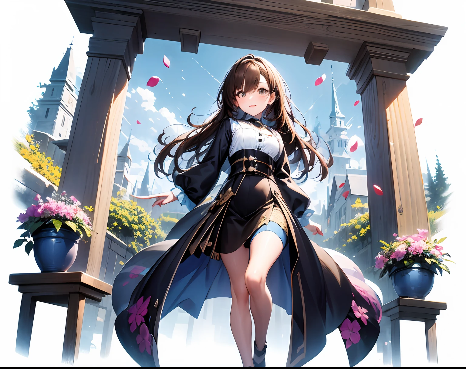 [(white background:1.5),::5] (isometric:1.0), double exposure, bubble,
mid shot, full body,
//
masterpiece, best quality, 1girl, (colorful),(finely detailed beautiful eyes and detailed face),cinematic lighting,bust shot,extremely detailed CG unity 8k wallpaper,brown hair,long hair,violet eyes,solo,smile,intricate skirt,bring lyre,((flying petal)),(Flowery meadow) sky, blue_sky, flower field, sun, noon, light, fantasy,looking at viewer,