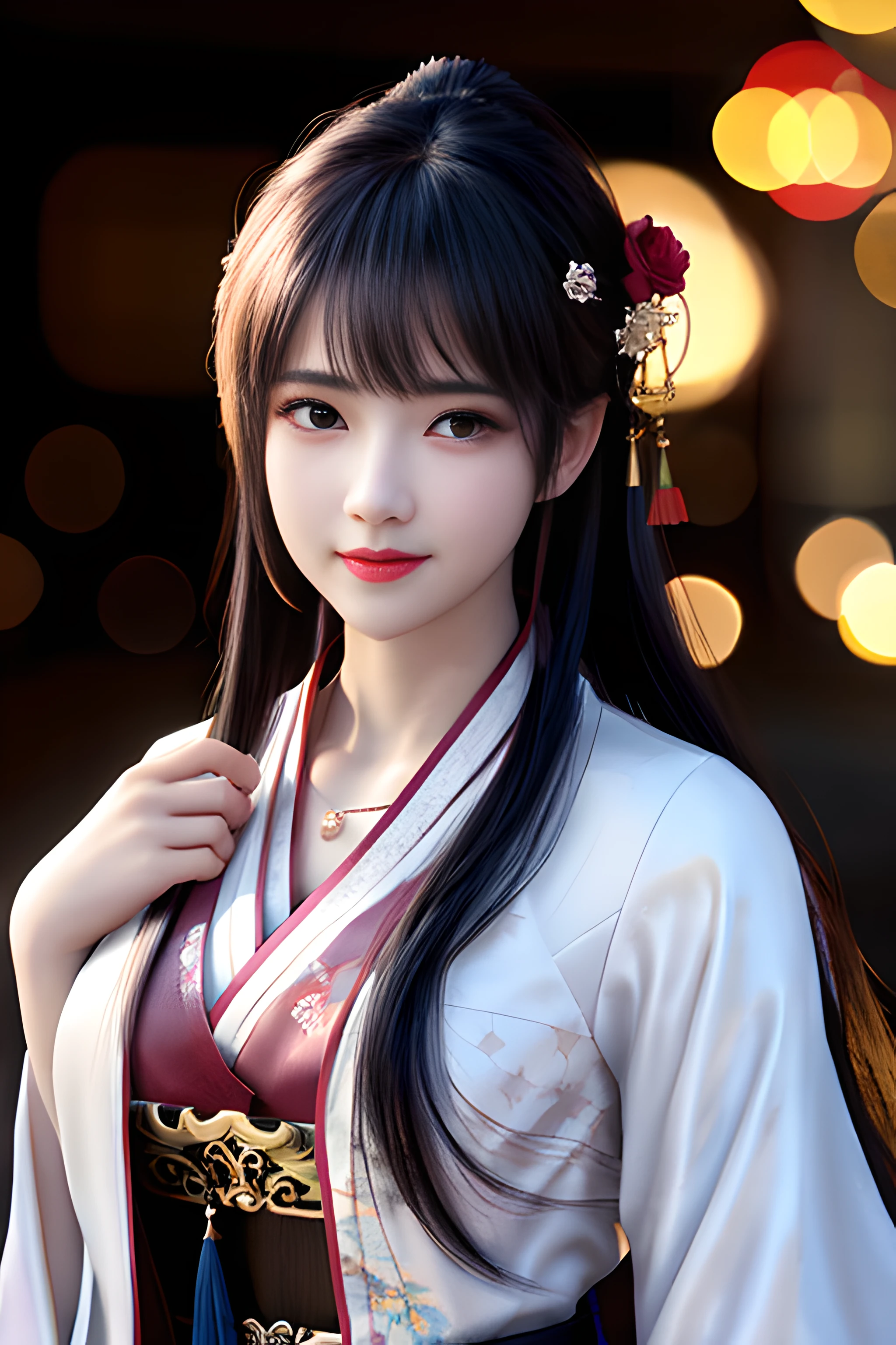 best quality,masterpiece,highres,1girl,blush,(seductive smile:0.8),star-shaped pupils,red china hanfu,hanfu,chinese clothes,hair ornament,necklace,jewelry,Beautiful face,upon_body,tyndall effect,photorealistic,dark studio,rim lighting,two tone lighting,(high detailed skin:1.2),8k uhd,dslr,soft lighting,high quality,volumetric lighting,candid,Photograph,high resolution,4k,8k,Bokeh,