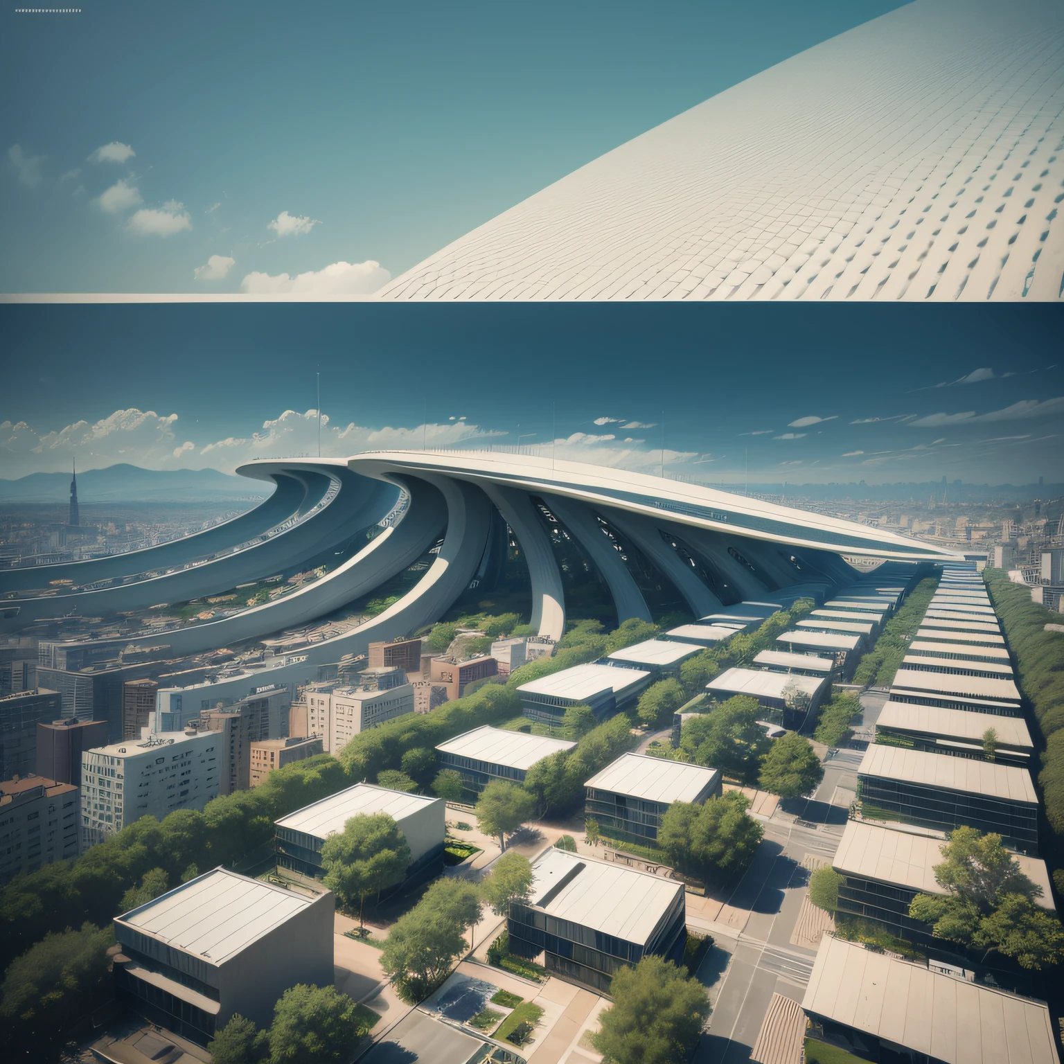 Futuristic architecture, arquitetura premiada, skyscraper architectureCity, photographic style, Rendering, Alameda de plane trees, Highly detailed dream building in the architectural styles of Oscar Niemeyer and Ernst Haeckel :: arquiteturacore :: High contrast wide avenue in front full of trees, plane trees