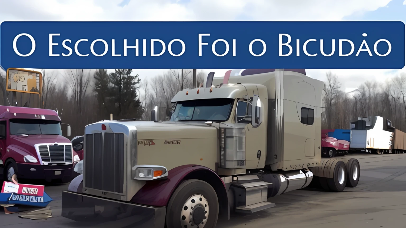There is a semi truck with a large cab parked