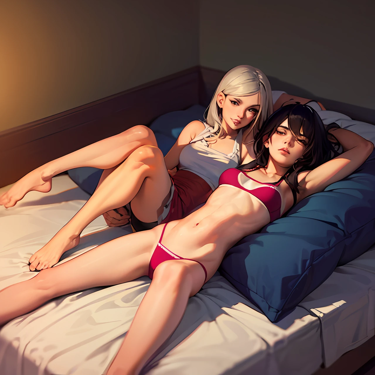 Tres mulheres nua na cama realista