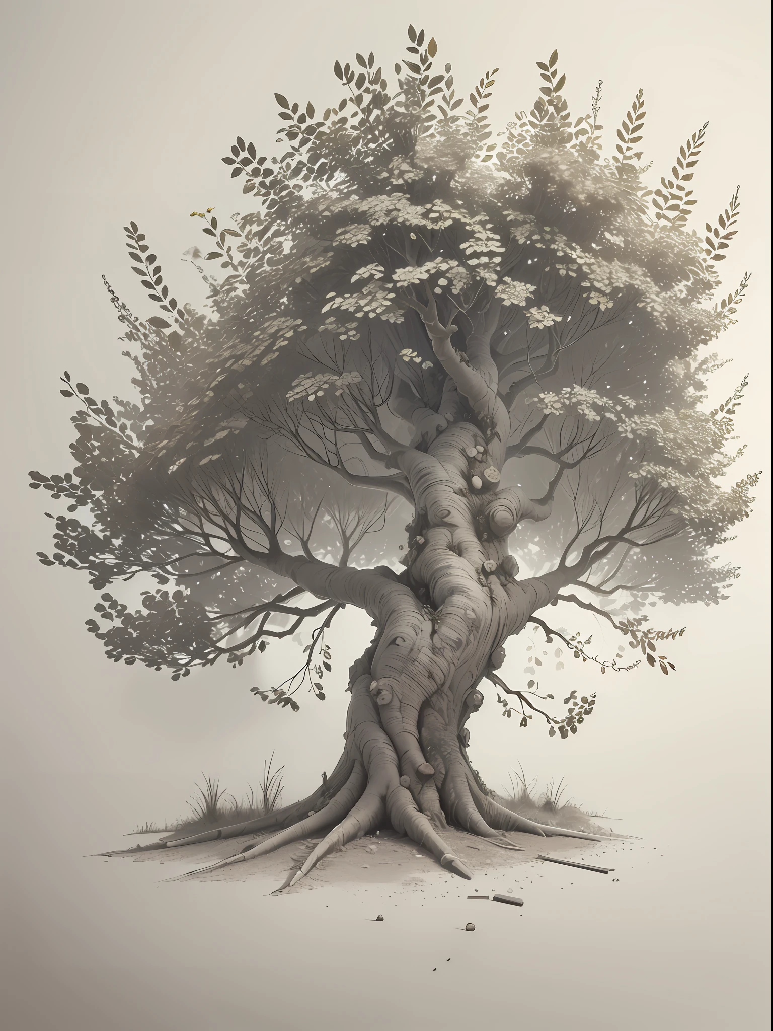 Tree with several branches, detalhado, various branches, folhas de cor laranja, caderno de rascunhos, 8k, Highresolution, alta qualidade, pencil 2b, 4b pencil, rabisco