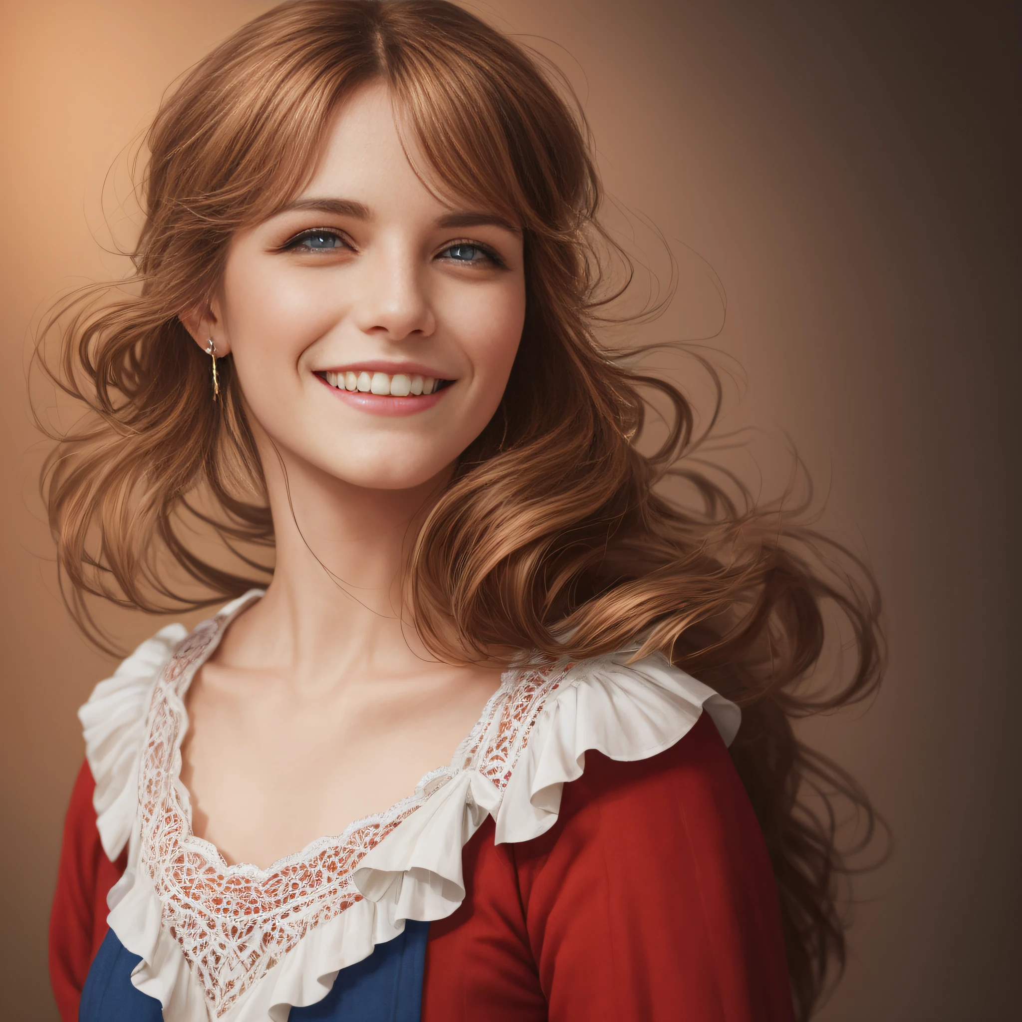 Scotland traditional dancer, portrait of a photorealistic incredibily beautiful happy woman, 20 yr, half smiling, staring at camera in front, intense coloration fantasy, light hair, a stunning realistic photograph 20 years , Random hair, Random color eyes, Luminism, Bar lighting, octane rendered