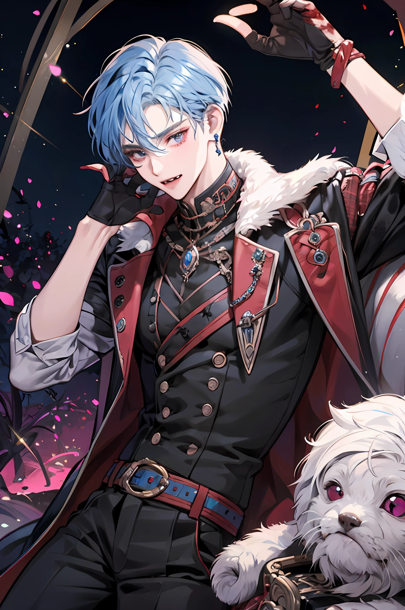 Young men,vampire,fang,plaid,Purple lattice,Y2K,Emo style,non-mainstream,Mines are boys,Harajuku style,Exaggerated dressing,Intricate ornaments,Rock style,Gothic style,rivet,ear ring,two tone hair,Pink and blue hair,Half-cut gloves,Metal jewelry,Blood,Maniacal laughter,Sick,Male,Underground idols,Male PR