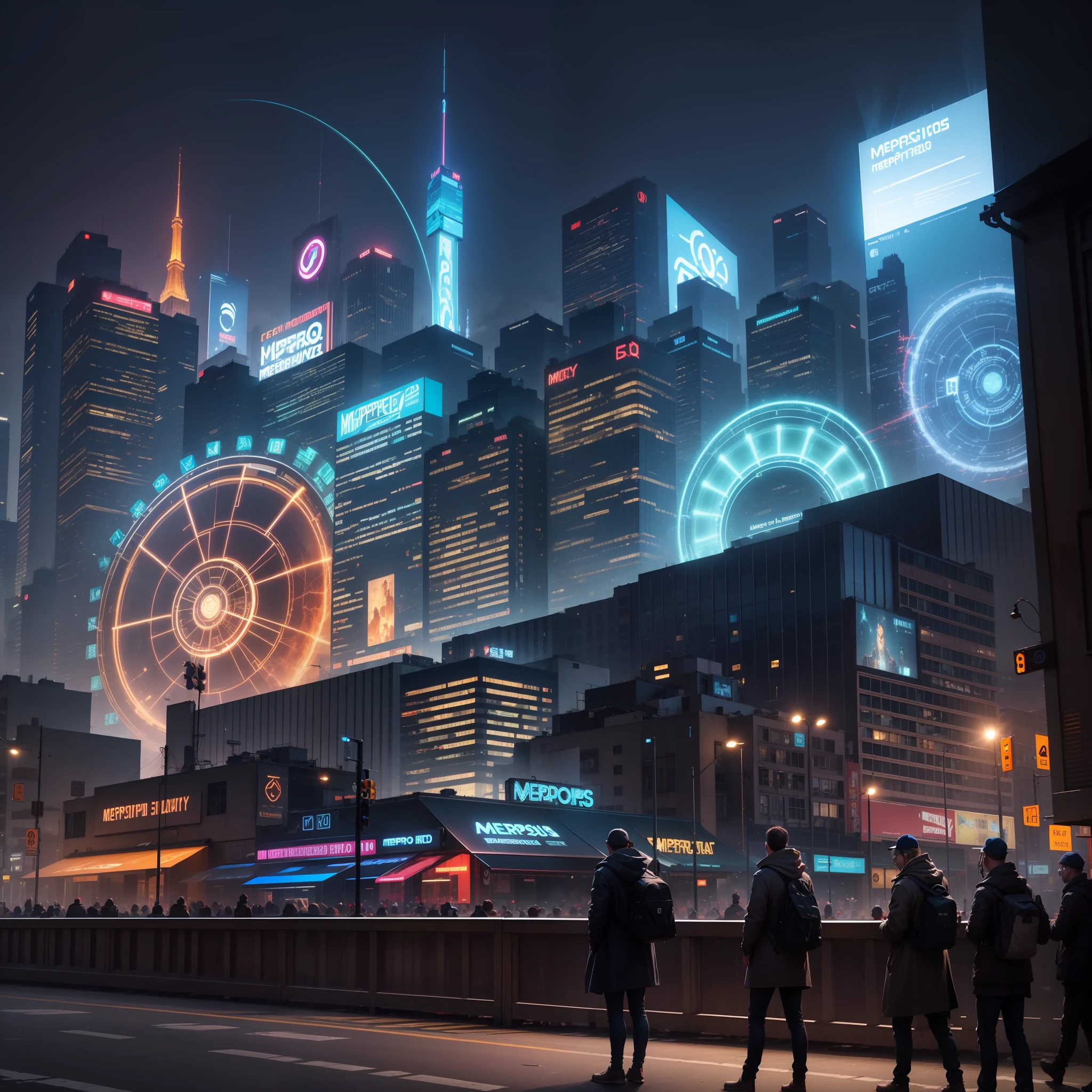 Projection Mapping metropolis In the street Huge metropolis A futuristic world best qualiy The Masterpiece ultra-highresolution neon
