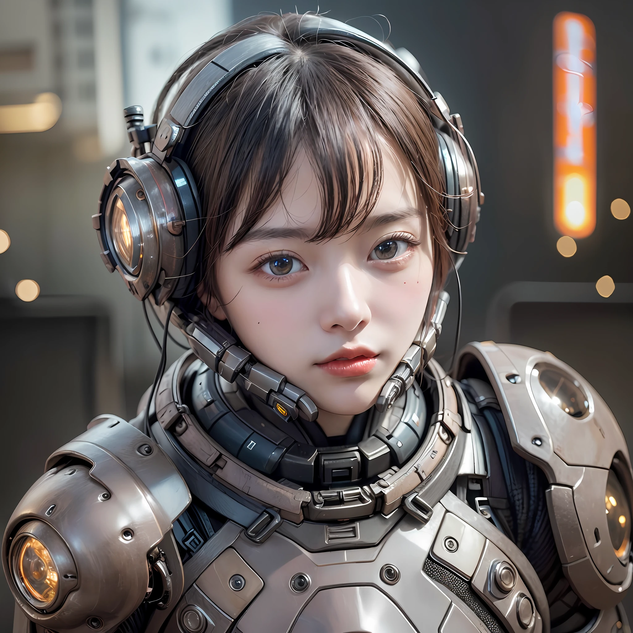 Cute girls as Doom Slayer、realistic scifi cyberpunk power armor robot、Close-up portrait cinematic、8K、FS、((with intricate details、hyper detailed))、(back lighting:1.3)、(Cinematic:1.3)、(Art Station:1.3)、full full body
