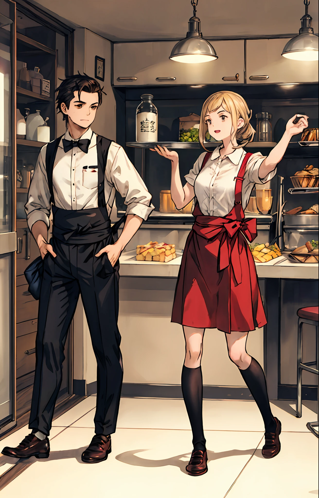 melhor qualidade, fundo detalhado, homens menina, cafeteria, bird, man, pessoas em movimento, Running waiters, pessoas pretas