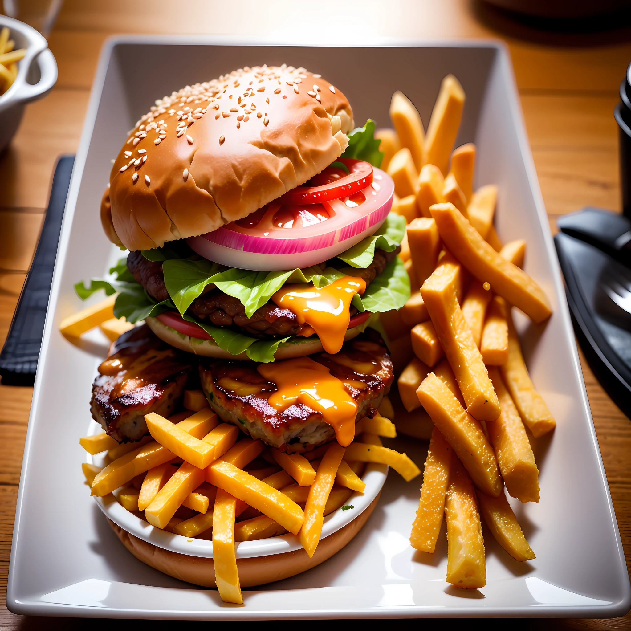 x-burger with bacon cheese accompanied by a portion of french fries --auto