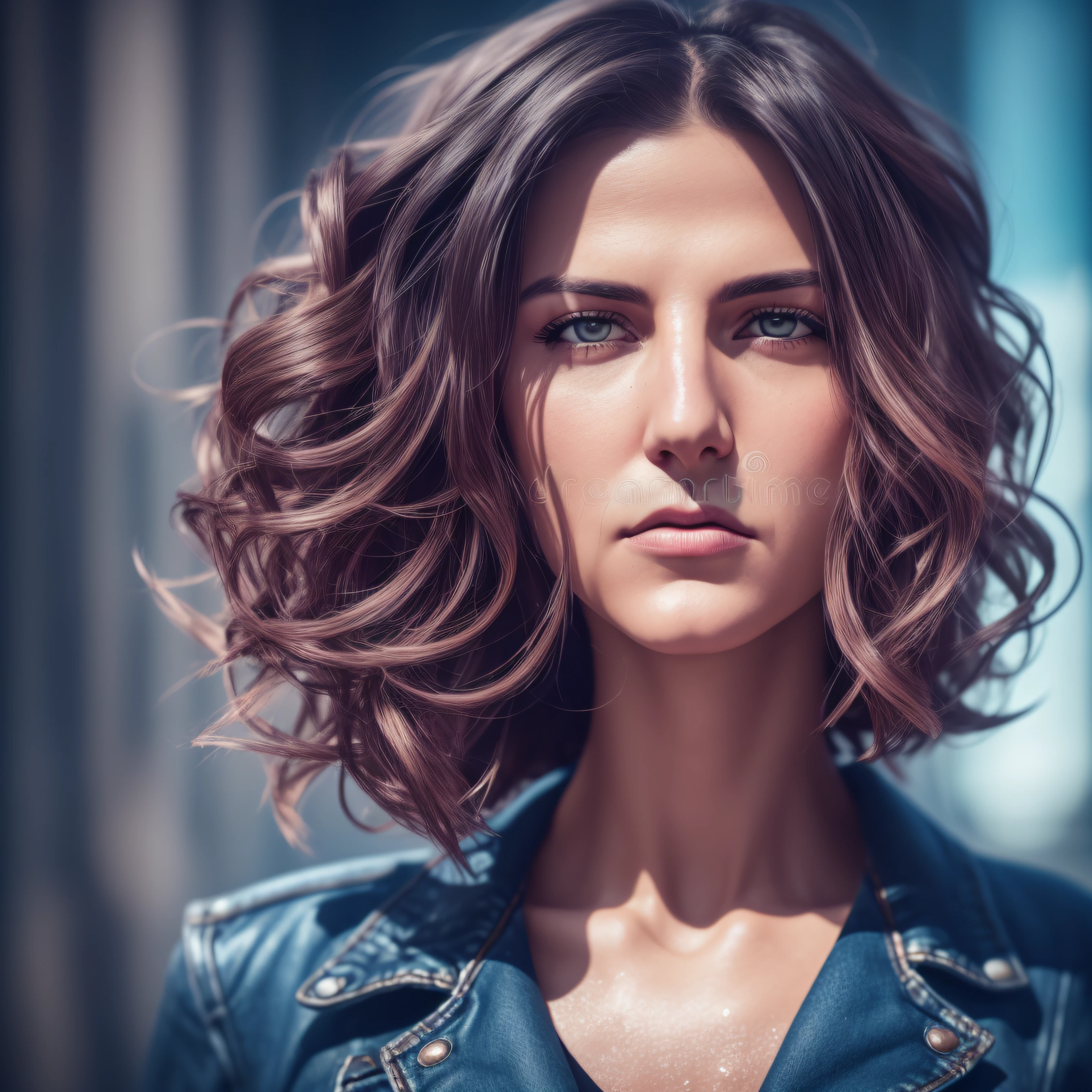 full face portrait photo Jennifer Esposito, RAW, beautiful woman, half parted strawberry lips, dimples, wistful look, (extra long brown wavy hair), ((detailed face)), ((detailed facial features)), (thinly skin detailed), pale skin, (detailed deep neckline high-tech cyberpunk dress), cyberpunk megacity environment, (cool colors), wet, damp, reflections, (masterpiece) (perfect proportion)(photorealistic)(best quality) (detailed) shot on a Canon EOS R5, 50mm Lens, F/2.8, HDR, (8k) (wallpaper) (cinematic lighting) (dramatic lighting) (sharp focus) (intricate), RAW Photo, RAW Photo, photo of gigachad posing for camera, black jeans, arms behind, 8k uhd, dslr, high quality, film grain, Fujifilm XT3 film stock photography 4 kodak portra 400 camera f1.6 lens rich colors texture hyper realistic realistic lighting dramatic unrealengine trend in artstation cinestill 800 tungsten, toughboy style, ultra focus face, intimidating, in fighting stance, messy short hair, muscular, veins bursting, frizz --auto