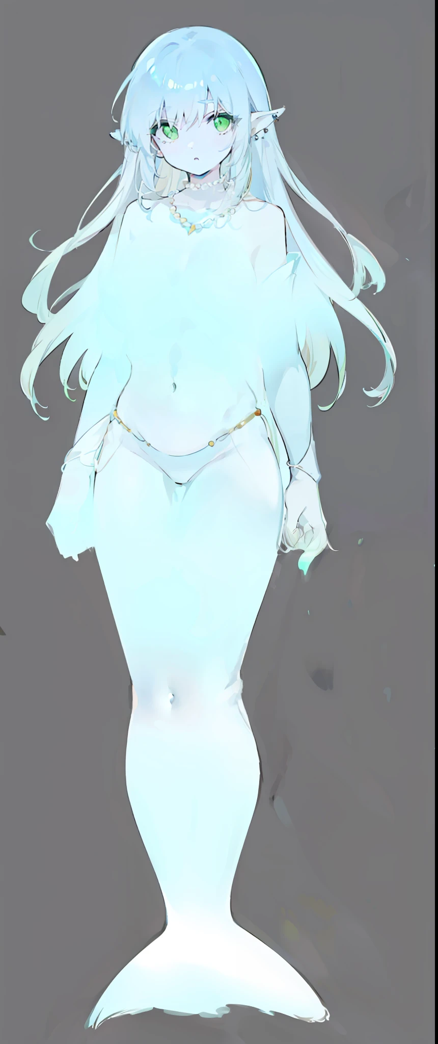 1character, female, wearing pearl necklace, Piercing green eyes, depth of knowledge and wisdom. Flowing silver hair, fair complexion. Tall and lean, graceful and agile presence, formidable archer. (masterpiece:1.2), (best quality:1.3)