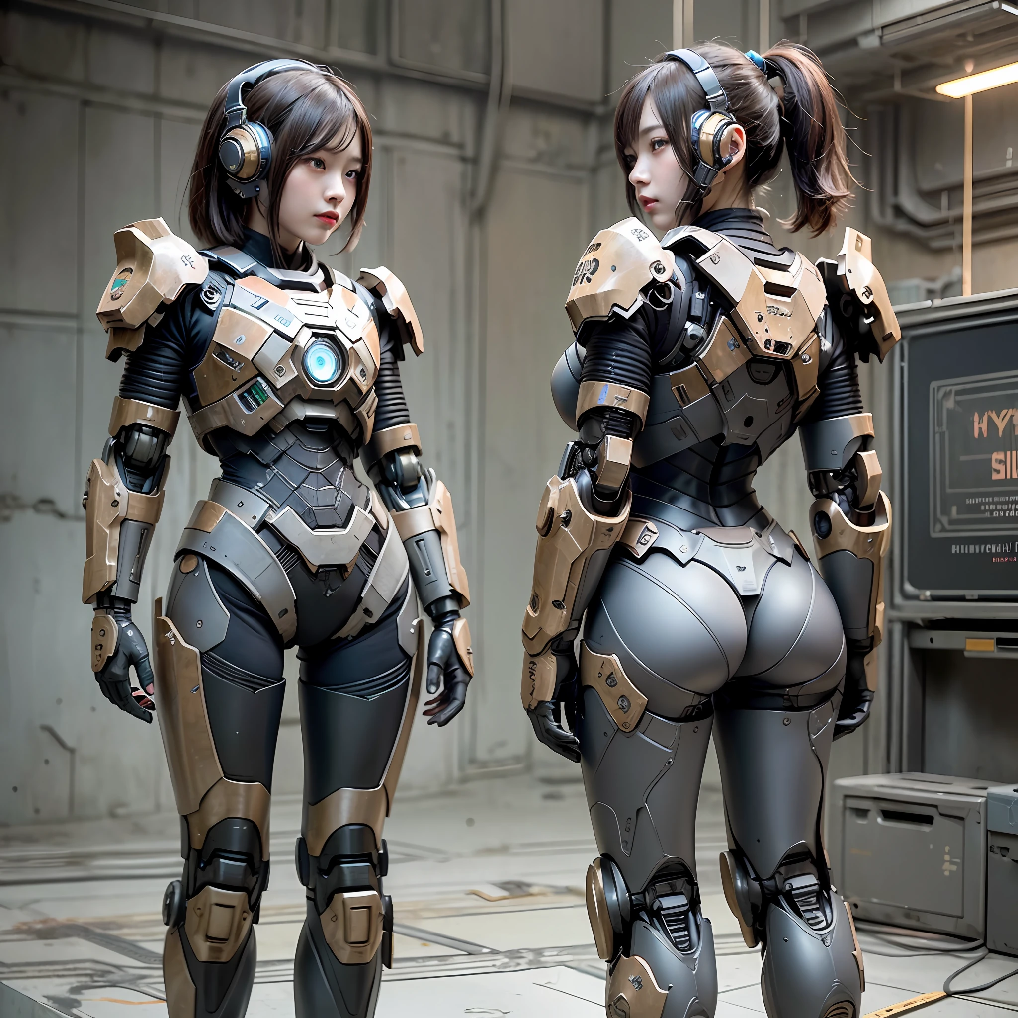 Cute girls as Doom Slayer、realistic scifi cyberpunk power armor robot、cinematic、8K、slt、((with intricate details、hyper detailed))、(back lighting:1.3)、(Cinematic:1.3)、(Art Station:1.3)、full full body