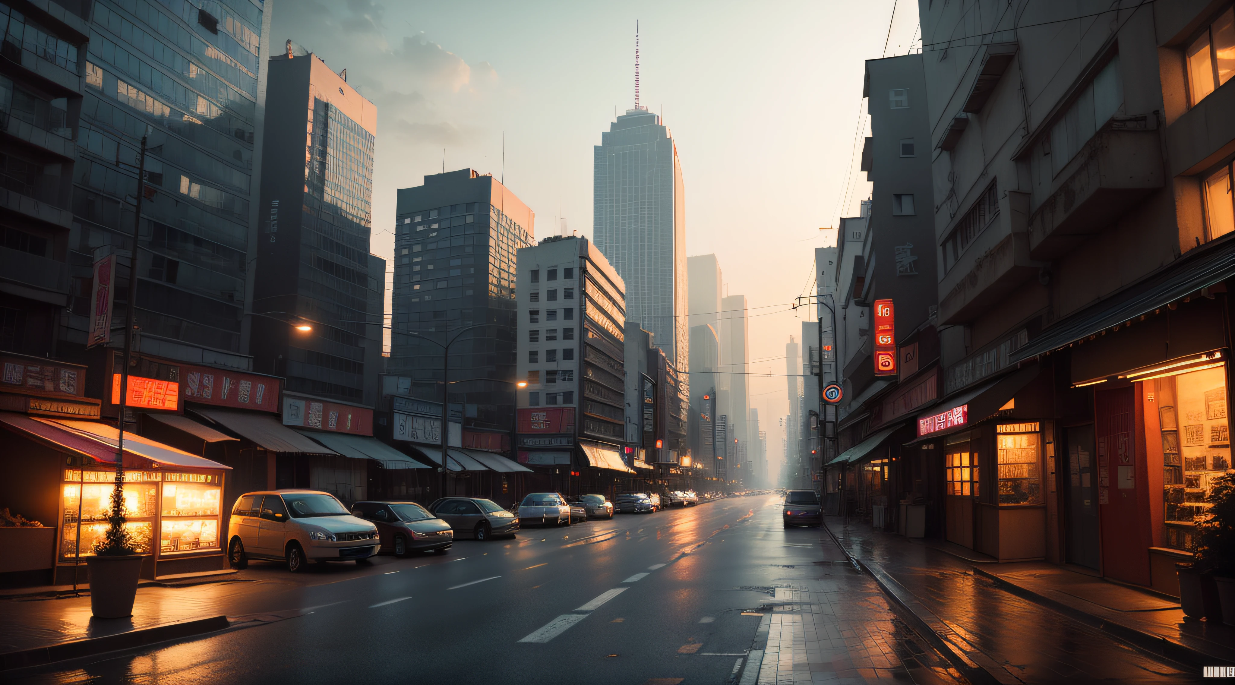 japanese, city, apocalypse, cinematographic light, neon, background, empty city, realist --auto