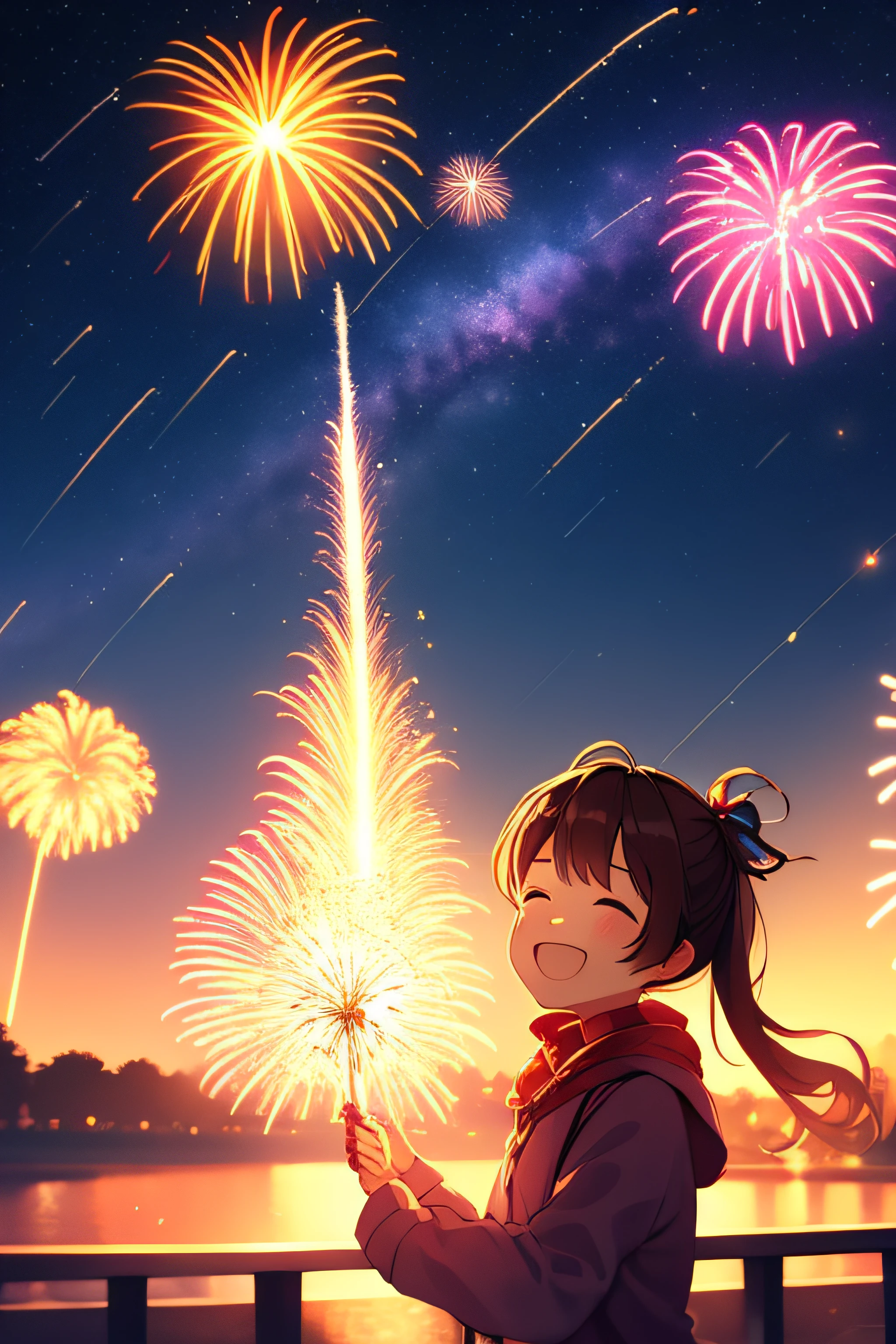 A big smile、Beautiful night sky、Milky Way Galaxy、firework、Fantastical、koi、Lovers、joy、glad
