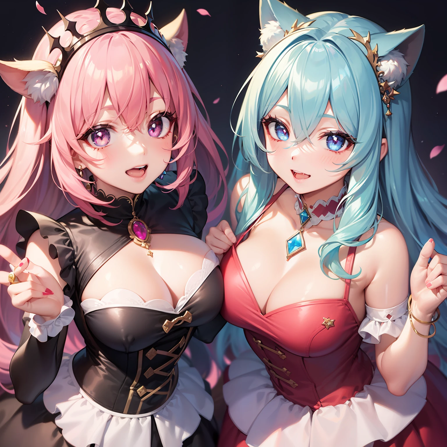 1girls、full full body、Pastel background、a Pretty、, Iridescent hair, Hair Between Eyes, tiaras, odd eye、diamond-shaped pupils, Makeup, smiley, Anime style, Iridescent dresses、F/1.8, from above view, Masterpiece, Best Quality