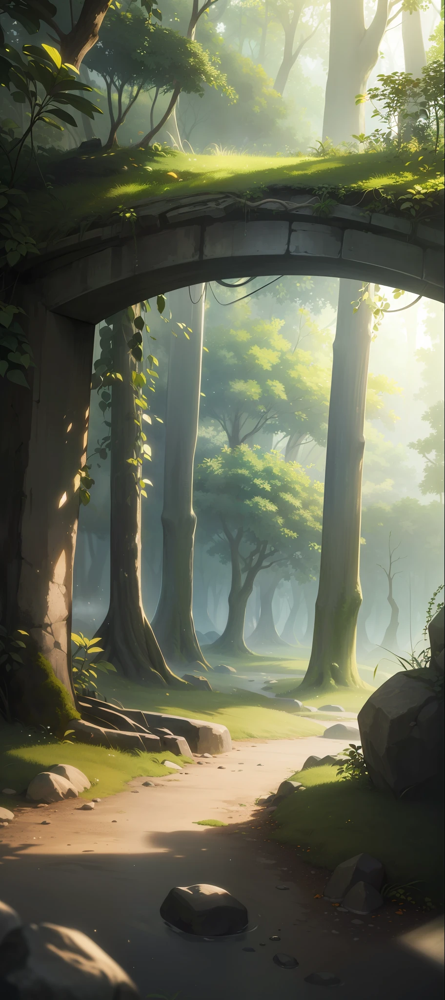 (Masterpiece, Best Quality, High Quality, Highres:1.4), Detailed, Extremely Detailed, Ambient Soft Lighting, 4K,Blurry, Blurry Background, Depth of Field, Bokeh, DOF, Fog, Bloom
Outdoors, (Nature, fantasy forest:1.2), (Rocks:1.2), sunny, sunlight, sunbeam, extreme terrain, dappled sunlight, village,