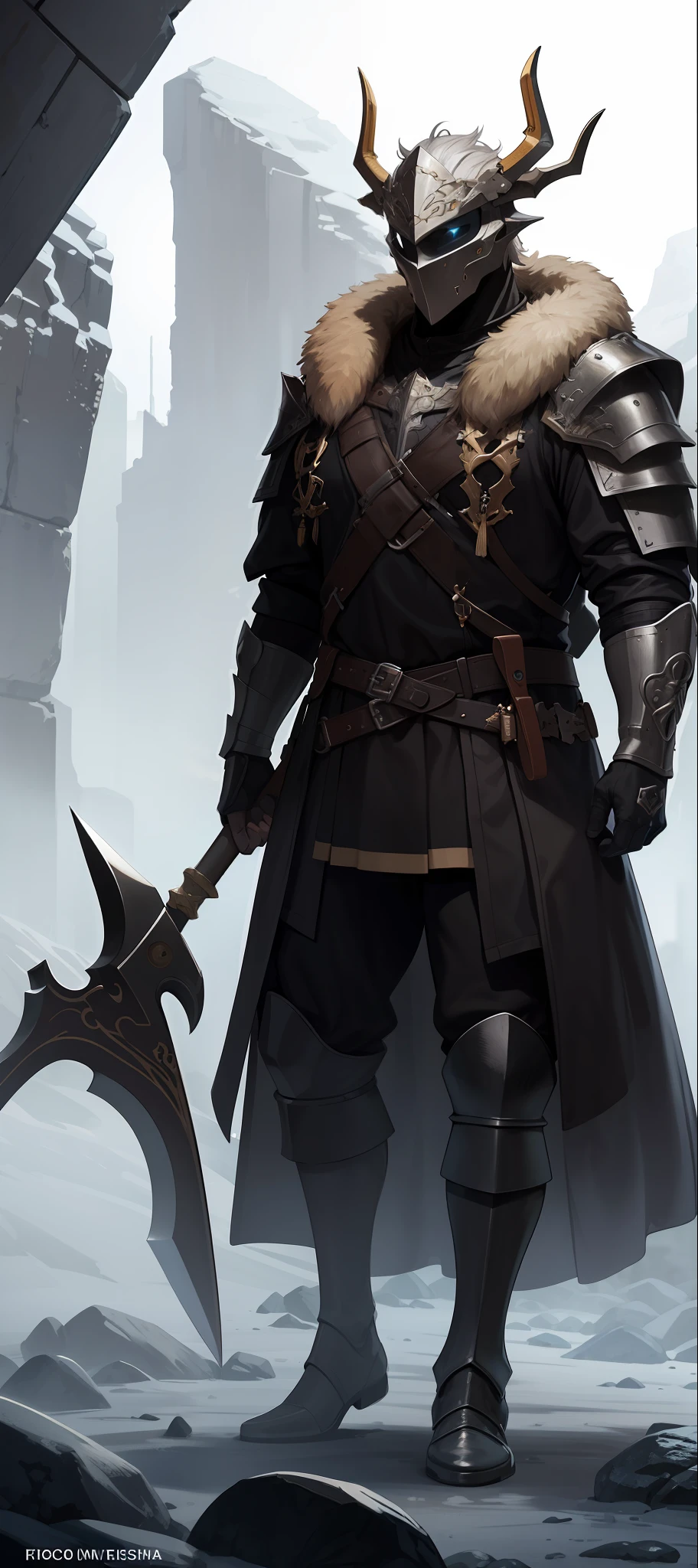 Kingdom of the Ebony Mountains:
The warriors of this realm are known for their strength and determination. They wear heavy armor made of ebony, a tough, dark material. Their clothes are ornamented with silver details, representing the rocks and mineral veins of the mountains. They wear imposing helmets with carved horns and carry battle axes of tempered steel. Sturdy boots and wolfskin capes complete his look, providing protection from the cold and snow of the high mountains. Obra-prima, melhor qualidade, alta qualidade, highres: 1.4), detalhado, extremamente detalhado, soft ambient lighting, 4K, desfocado, fundo desfocado, profundidade de campo, bokeh, DOF, fog, bloom
Ao ar livre, (Natureza, floresta de fantasia:1.2), (Rochas:1.2), ensolarado, luz solar, raio de sol, terreno extremo, luz solar fraca, aldeia,