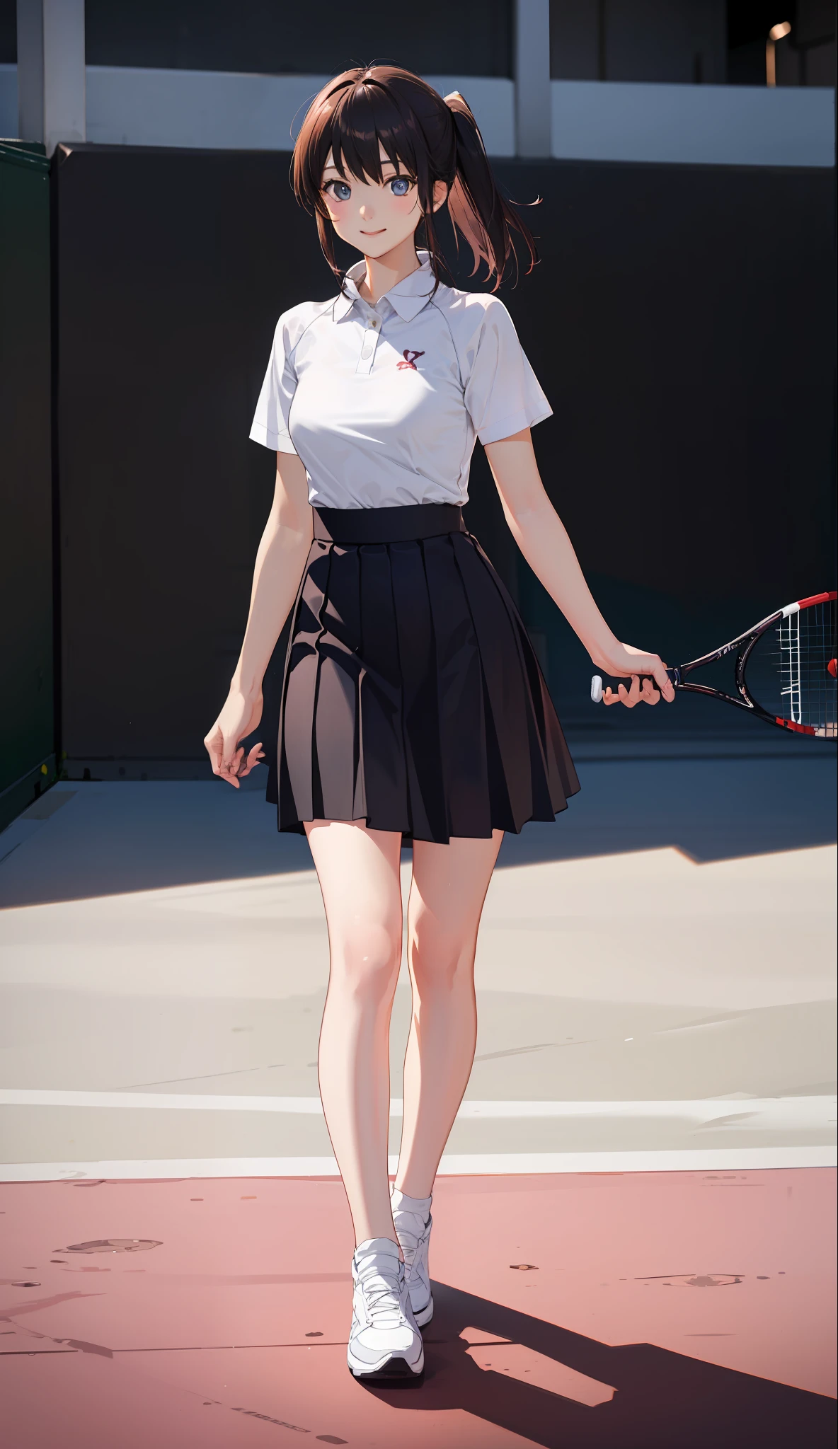1The girls、shirts、preated skirt、yearsold、Bob Hair Style、smile on face、delightful!、Japanese people、enmaided、Chromo-white skin、Beautiful Eyes、(small tits)、throb、Wimbledon、(Wearing white tennis wear)、Bright lighting、Vents、the sun、
