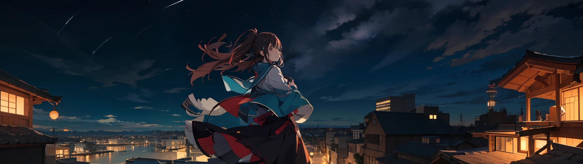 Anime girl standing on the roof looking at the night sky with stars, 4k anime wallpapers, Anime Wallpaper 4k, Anime Art Wallpaper 8K, Papel de parede anime 4k, Anime Art Wallpaper 4K, Anime Art Wallpaper 4K, estilo anime 4K, Makoto Shinkai Cirilo Rolando, 4 k manga wallpaper, anime wallpaper, paper awesome wallpaper