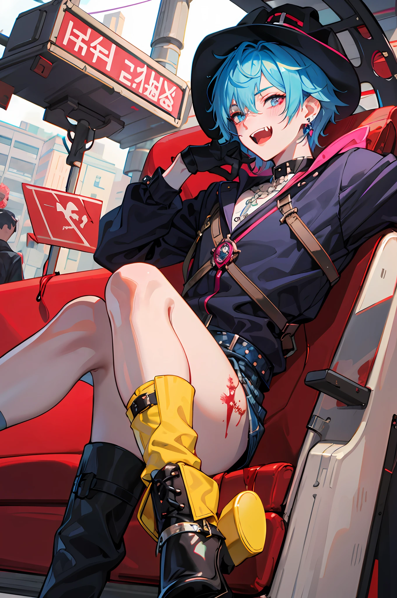Young men,l vampire,fang,plaid,Purple lattice,Y2K,Emo style,non-mainstream,Mines are boys,Harajuku style,Exaggerated dressing,Intricate ornaments,Rock style,Gothic style,rivet,ear ring,two color hair,Pink and blue hair,Half-cut gloves,Metal jewelry,Blood,Maniacal laughter,Sick,Male,Underground idols,Male PR