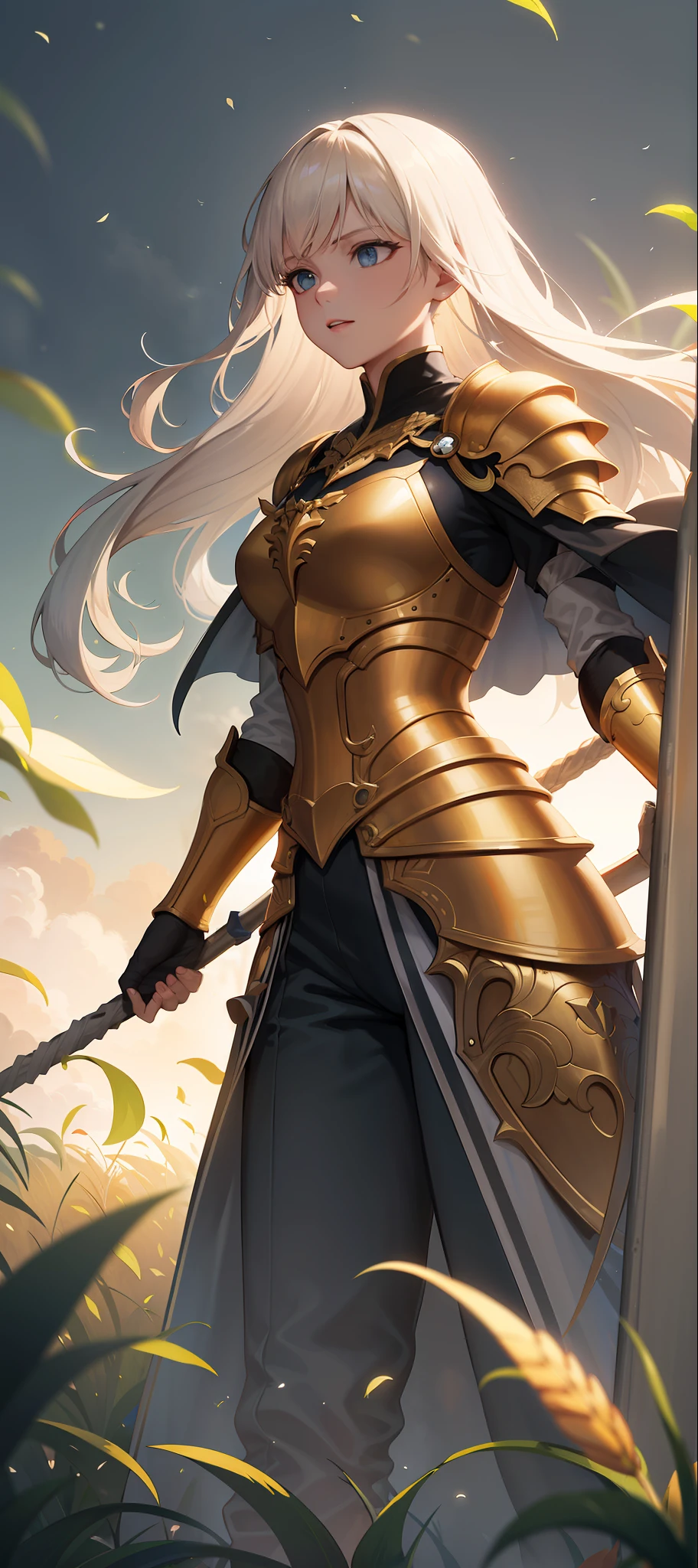 Realm of the Golden Plains:
The knights of this realm are renowned for their dexterity and elegance. They wear golden armor, bright as the sun, with carved details reminiscent of fields of wheat. Their long capes, in shades of gold and yellow, flow in the wind as they ride. They wield ornate spears and shields studded with precious gems. In addition, they wear helmets adorned with falcon feathers, symbolizing freedom and speed. Obra-prima, melhor qualidade, alta qualidade, highres: 1.4), detalhado, extremamente detalhado, soft ambient lighting, 4K, desfocado, fundo desfocado, profundidade de campo, bokeh, DOF, fog, bloom
Ao ar livre, (Natureza, floresta de fantasia:1.2), (Rochas:1.2),