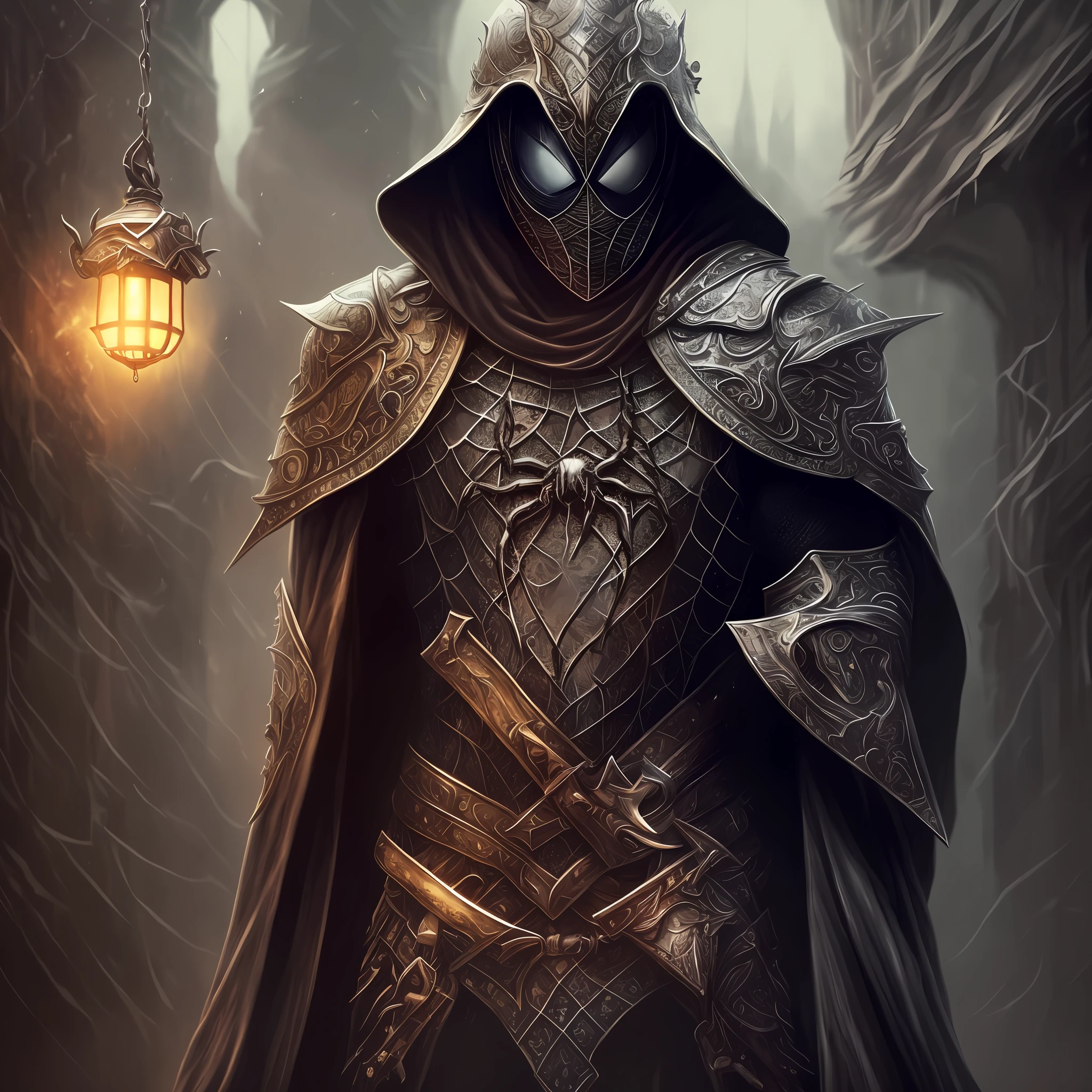 sitting on the throne, king of the dead with a crown of bones, black web robe, web, spiders on armor, with a black blade in his hand, fantasy, dramatic photo, dynamic photo, full body view, blurred background, highly detailed, ultra-realistic, 8k, (realistic:1.3), poster, intricate details, painting \(artwork\), ((masterpiece,best quality)), ((cinematic light)), hyperealistic, fearsome, dark fantasy \(style\), detailed armor, detailed spider helmet, spider head, lots of hands, (dark shot:1.17), epic realistic, faded, ((neutral colors)), art, (hdr:1.5), (muted colors:1.2), hyperdetailed, (artstation:1.5), cinematic, warm lights, dramatic light, (intricate details:1.1), complex background, (rutkowski:0.8), (teal and orange:0.4)