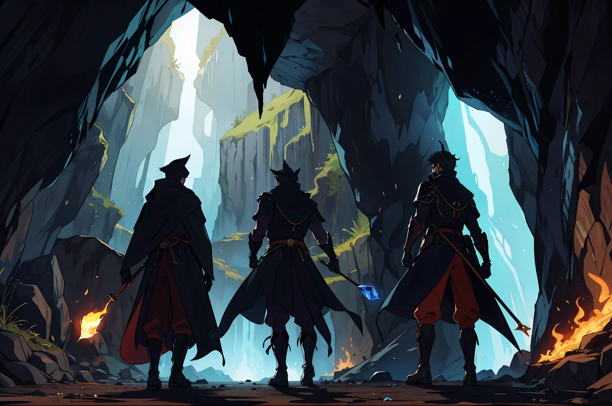 Deep Cave Realm:
The soldiers of this kingdom are adapted to the dark and subterranean environment. They wear armor made from glowing ores, which reflect light from torches and crystals in caves. Her garments are dark and textured, with deep purple accents, representing the gems found in the depths. To move easily through the narrow passageways, they wear silent boots and sturdy gloves, as well as dark cloaks that help them blend in with the shadows. Obra-prima, melhor qualidade, paisagem de fantasia, (alta fantasia:1.3), reino nas nuvens