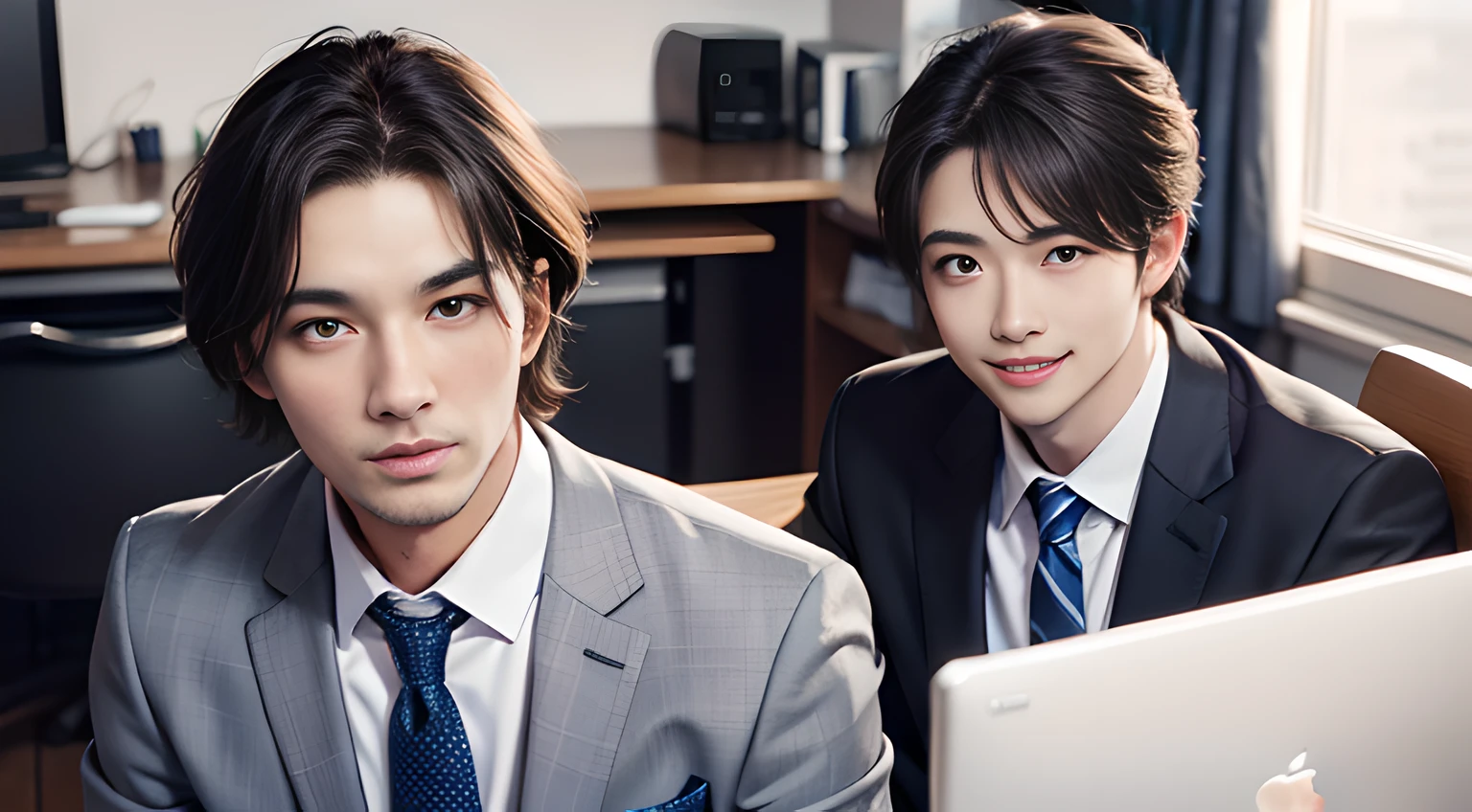 handsome muscular young man in his 30's, short dark blonde hair, mischievous smile,