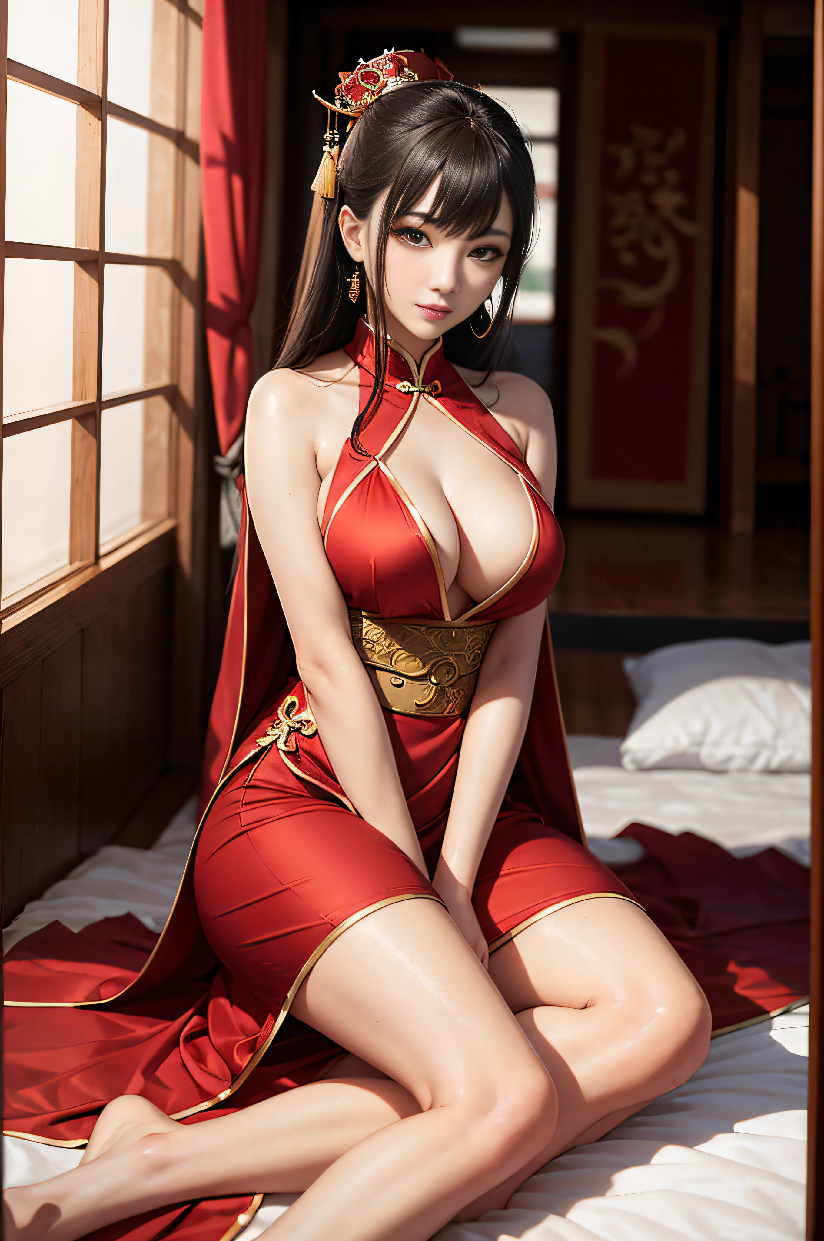 araffe asian woman in a red dress sitting on a bed, Beautiful oriental woman, Sexy girl, goddess of Japan, a beautiful fantasy empress, beautiful sorceress, traditional beauty, beautiful sorceress, beautiful and seductive anime woman, Red robe, gorgeous chinese model, seductive anime girls, oriental fantasy, gorgeous woman, full body xianxia, with beautiful exotic