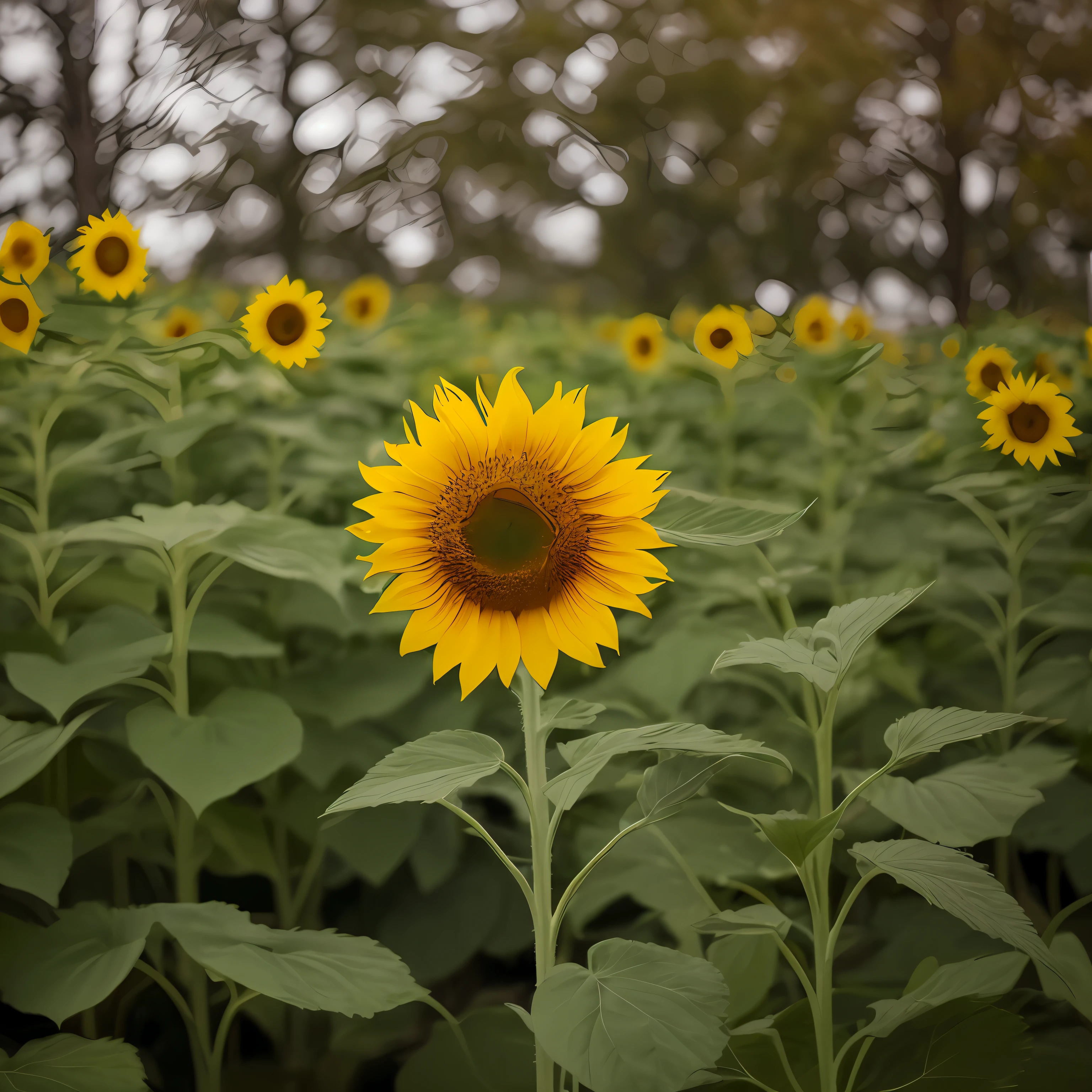 A realistic photo of a single sunflower in the sunlit garden, foto muito realista, bem iluminada, sem defeito, great quality, only 1 --auto