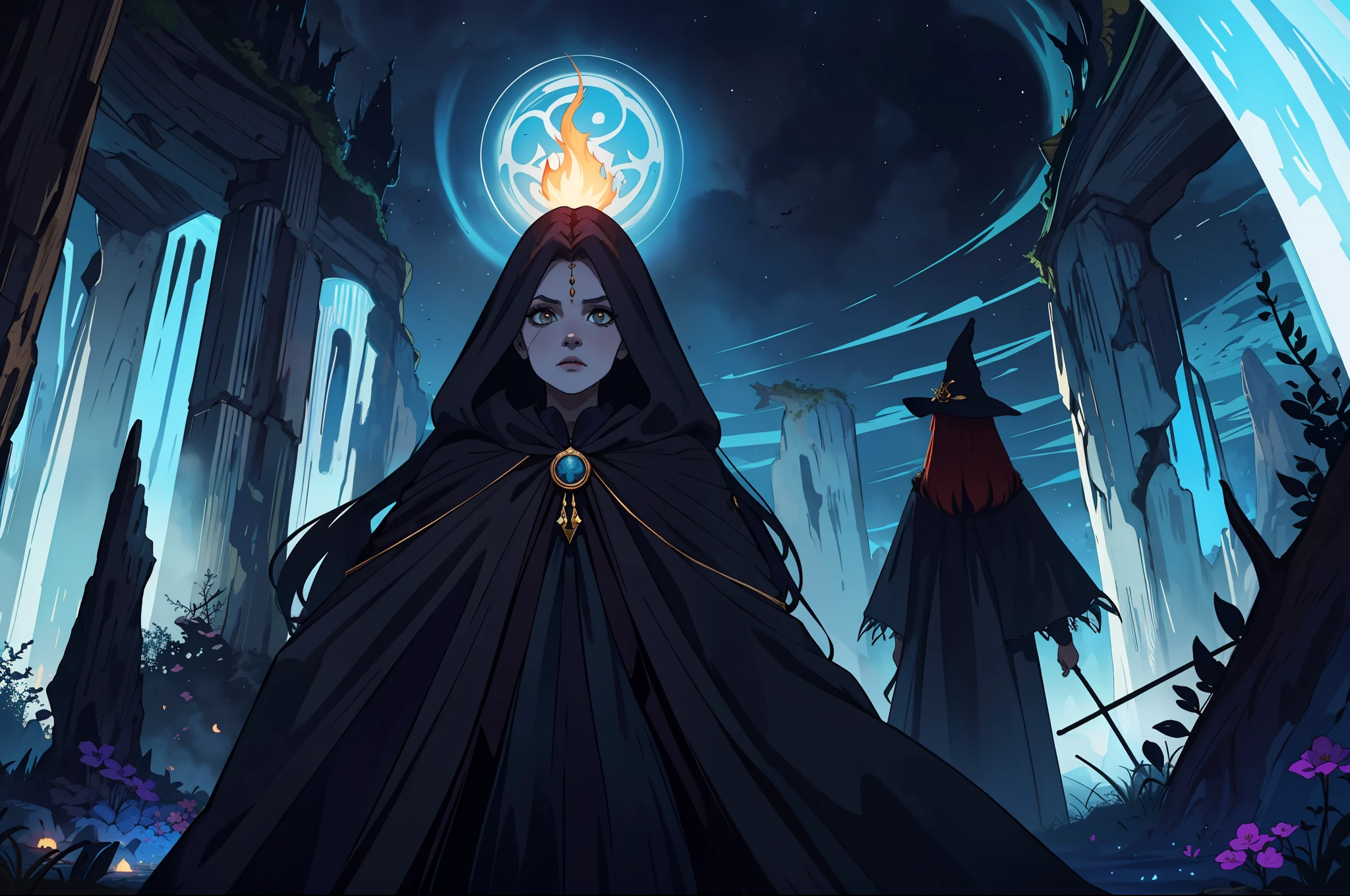 Rumors about the imminent arrival of the zombies and the witch began to spread. Líriel, now queen, knew her new era of peace and equality was in jeopardy. She summoned her most trusted allies, including Ignis, to face this new threat. Obra-prima, melhor qualidade, paisagem de fantasia, (alta fantasia:1.3)