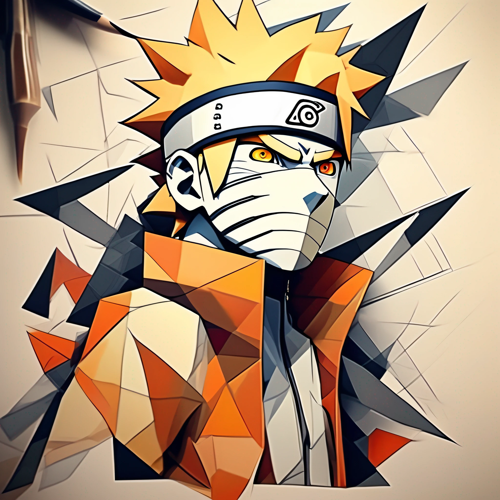 Draw a Naruto geometric abstract style, detallado, shigh definition, alta calidad --auto