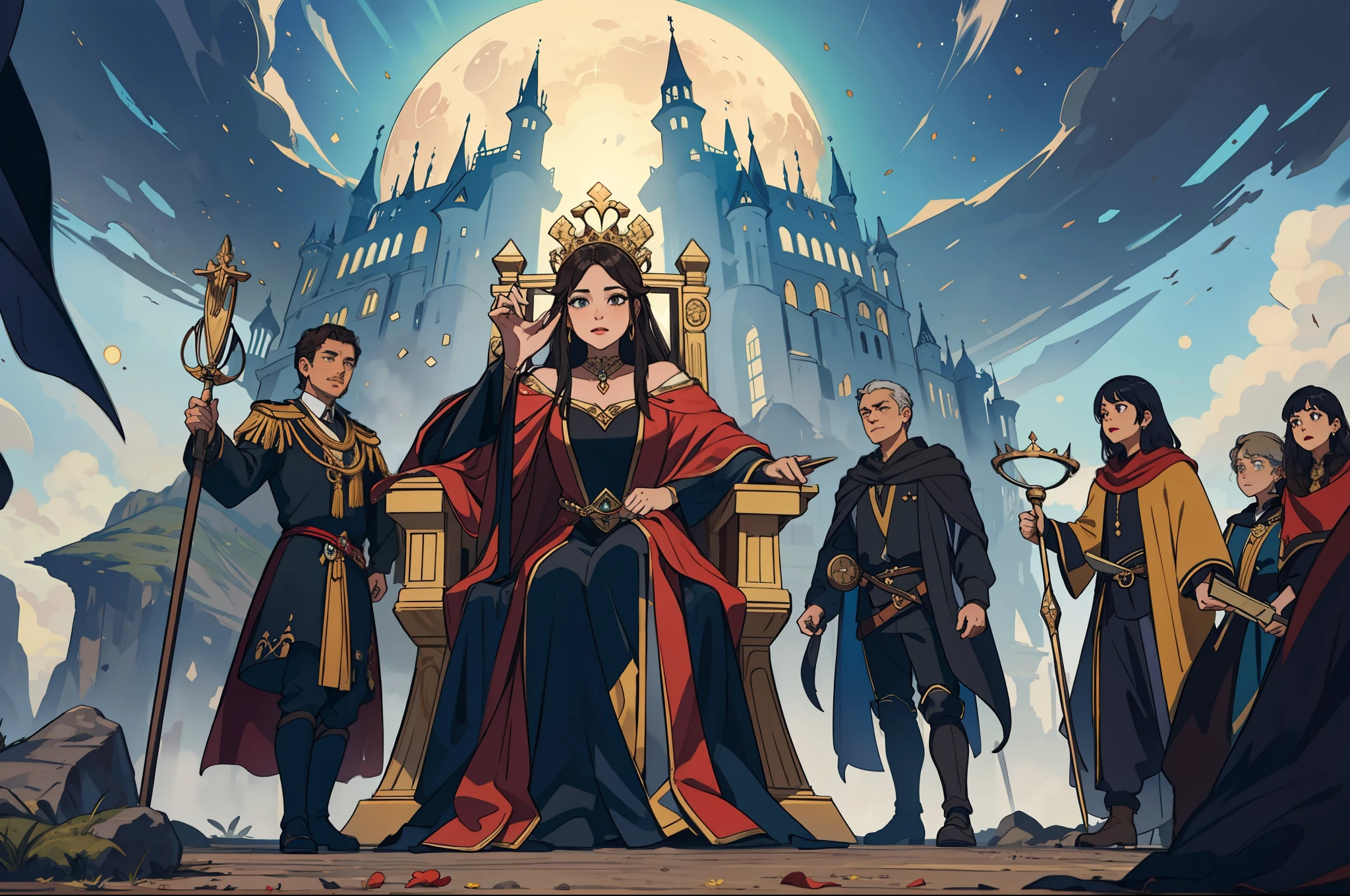 Obra-prima, melhor qualidade, paisagem de fantasia, (alta fantasia:1.3), Líriel took the throne, not as a queen of absolute power, but as a leader committed to justice and equality. She promoted reforms and established a new government, ensuring that everyone's voices were heard and respected. The rebellious orcs, once marginalized and enslaved, were integrated into society, receiving due recognition.