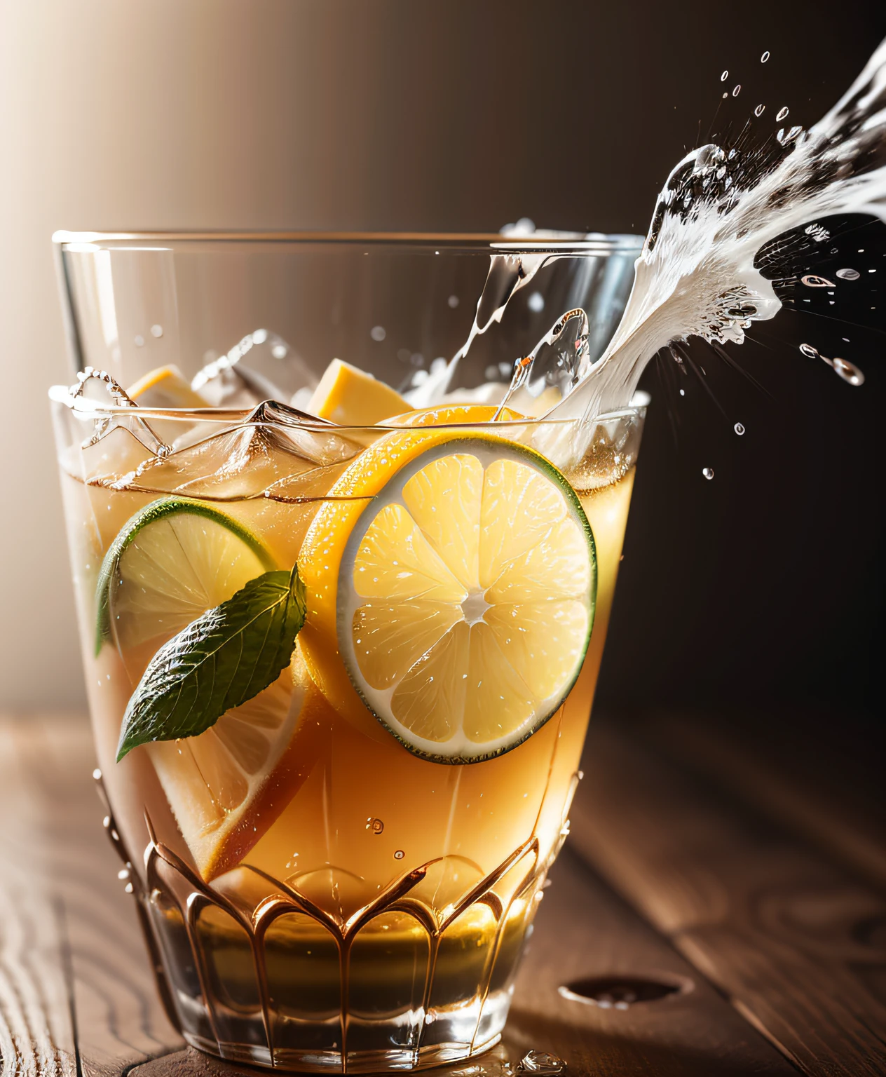 no background, water splashes into a glass of Caipirinha limenade, photorealistic, photorealism, amazing food photography, 4k food photography, 4k food photography, high speed photography, slow motion, ultra high speed photography, food photography photography