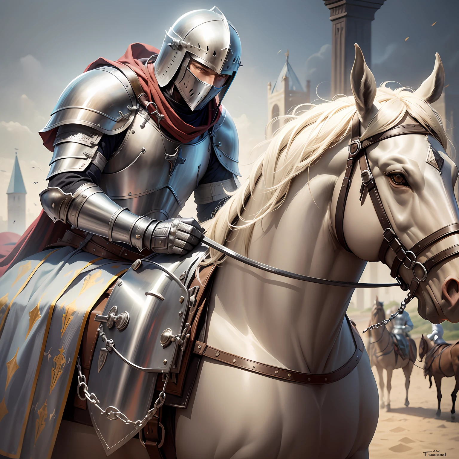 homem em cavalo branco de armadura --auto