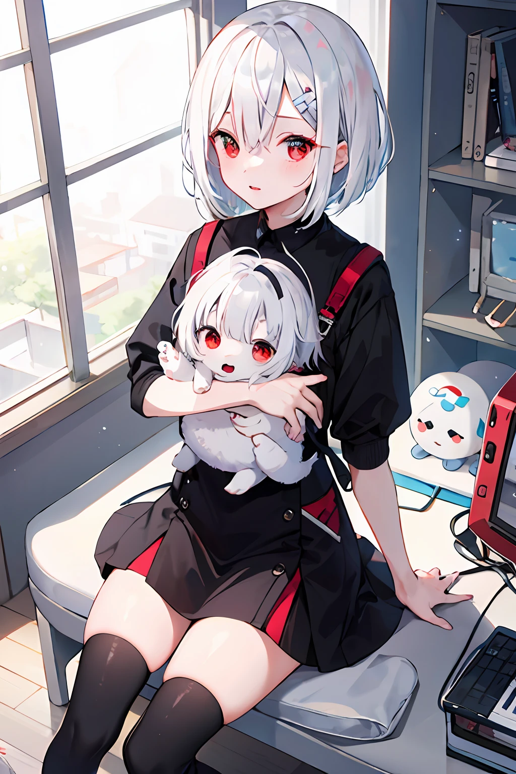 Short Bob、White hair、red-eyed